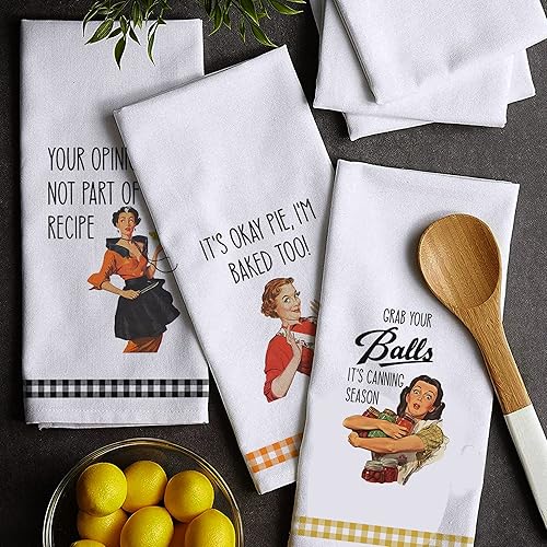 Miniatura 6 de Juego de 4 toallas de cocina divertidas, juego de 4 paños de cocina con saco de harina. Toallas de cocina absorbentes de microfibra. Gran regalo de