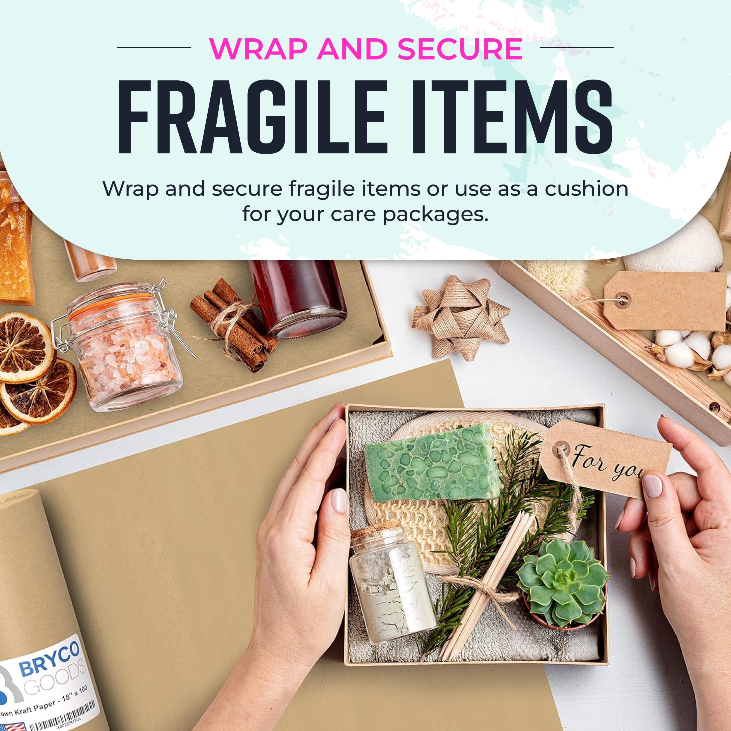 Bryco Goods Papel de embalaje kraft marrón de 48 x 2400 pulgadas, fabricado en Estados Unidos, versátil para diferentes proyectos de arte y manualidades, fija tus notas de trabajo o escuela, crea un