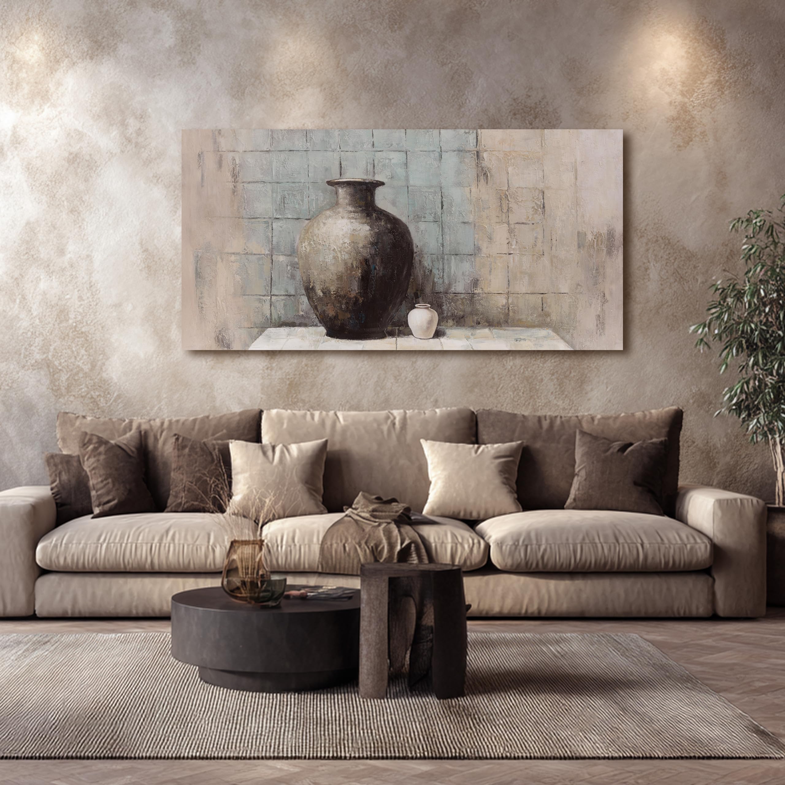 lianyibo Abstract Vintage Canvas Wall Art Rustic Farmhouse Poster Vase Painting Prints for Living Room Bedroom Office Decor(65x130cm/Frameless)