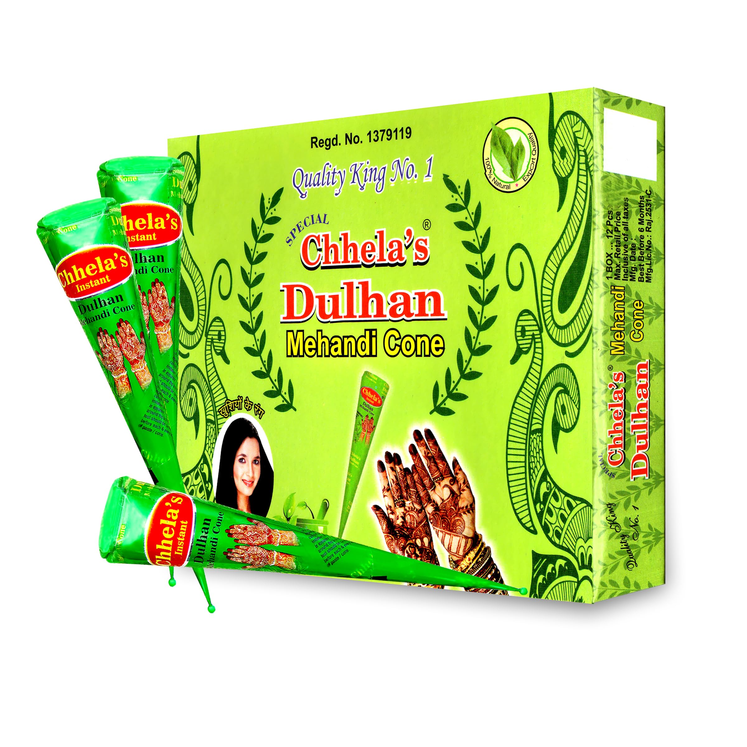 Chhelas Dulhan Mehendi Cone | Organic Herbal Henna for Bridal & Party Use | Safe, Natural & Long Lasting | Pack of 12 Cones |300gm-image-39