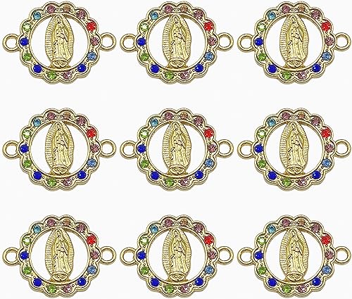 Upnedo Dijes de la Virgen María para hacer joyas esmalte de mezcla de colores diamantes de imitación de medalla milagrosa conectores de aleación