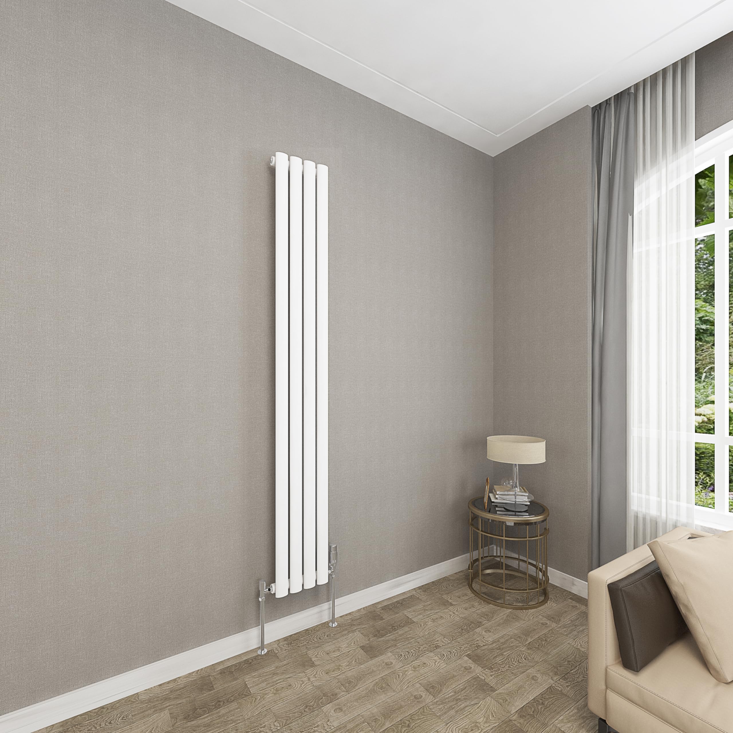 Sky bathroom | 1800x236mm - Modern White Vertical Single Panel Oval Column Radiator Central Heating Designer Radiator