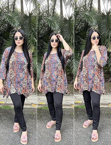 Miniatura 5 de IN'VOLAND Camisetas de talla grande para mujer, camisas de manga 34, túnica para llevar con leggings, ajuste holgado, ropa de verano y otoño