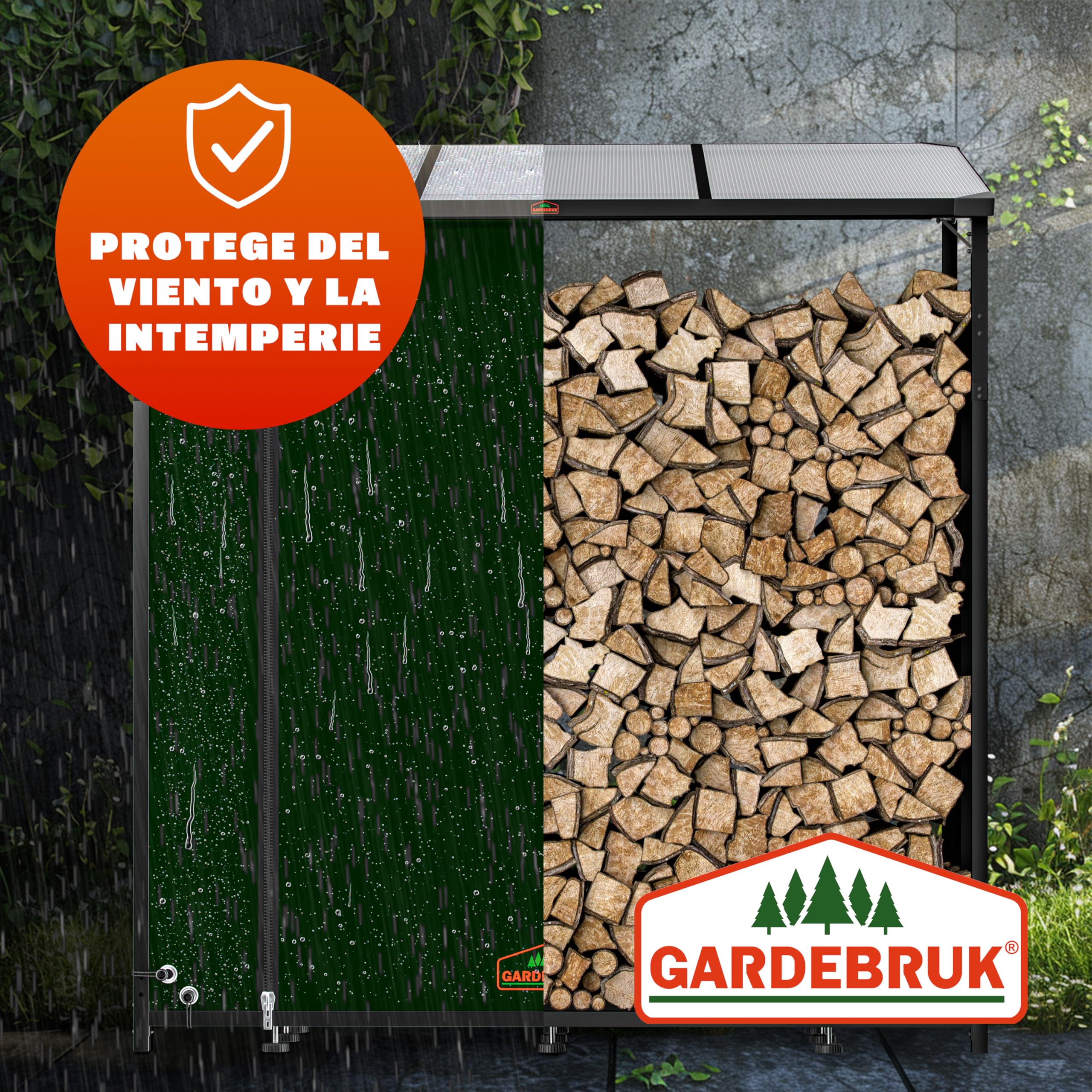 Gardebruk® Estante Almacenamiento Leña Exterior XXL Acero Techo Integrado incl. Bolsa Transporte Leñero Cubierto Impermeable Protección Viento Lluvia Negro