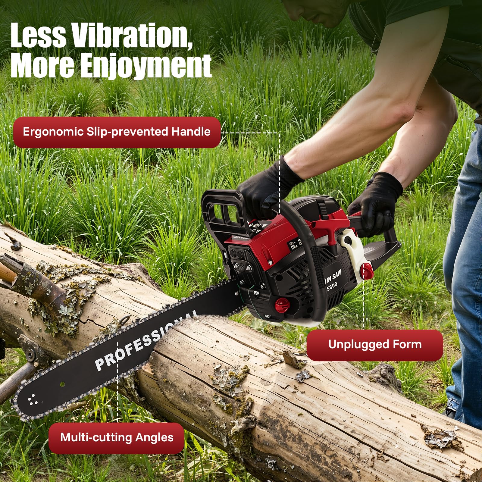 Motosierra de gasolina de desplazamiento de 58 cc, 2400 W, longitud de la cadena 50 cm, diámetro máximo de corte 50 cm, arranque de tracción automático, para cosecha de madera, jardinería y corte de