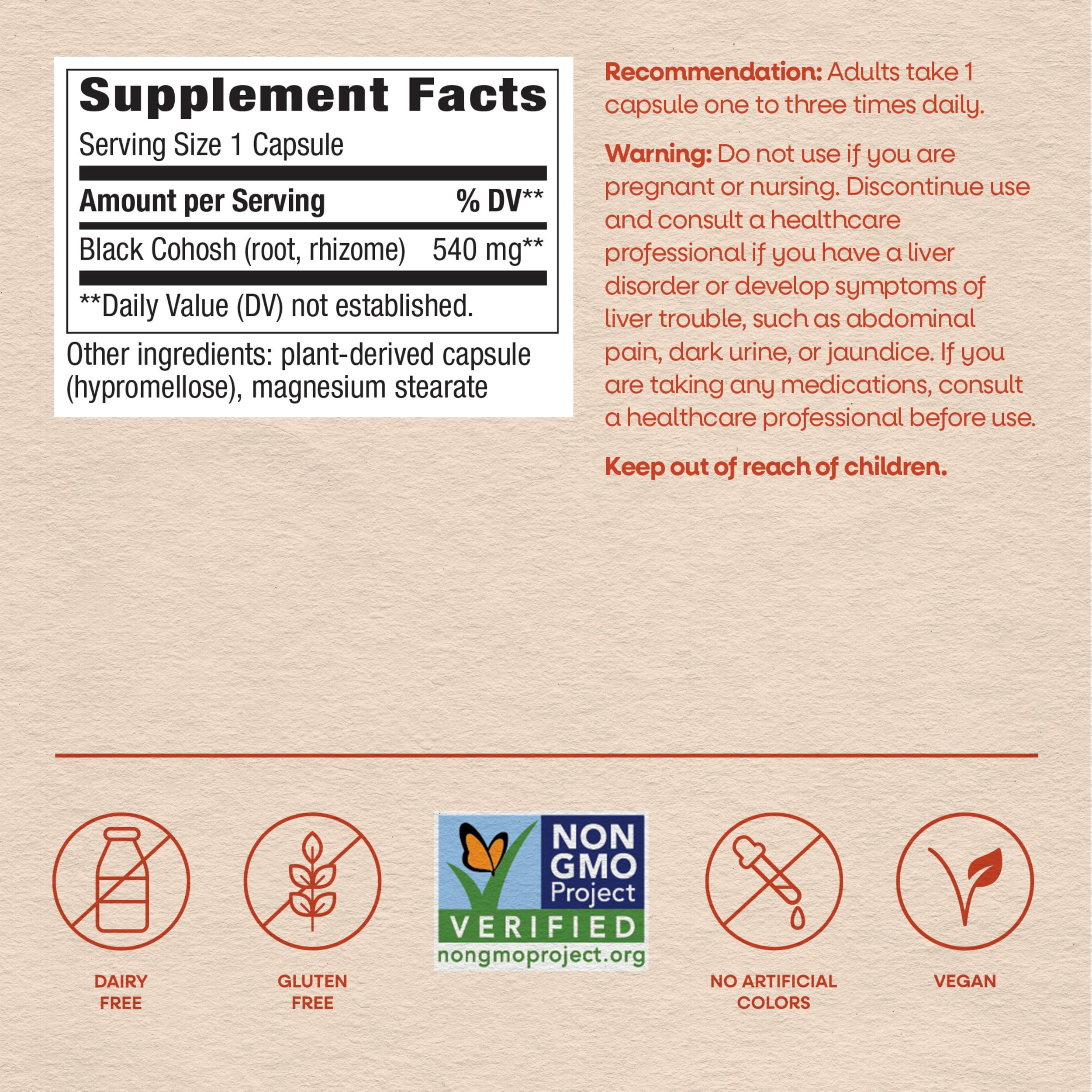 Nature's Way Herbs Black Cohosh Root Capsules, Vegan, 180 Count — Amazon image 6