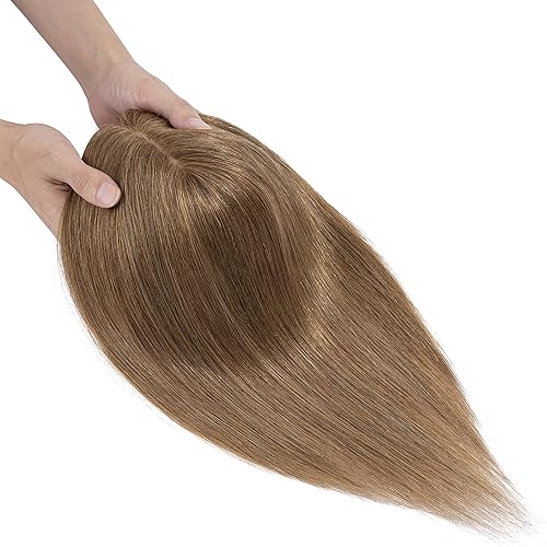 Miniatura 8 de S-noilite Toppers de cabello humano real para mujer, sin flequillo, #6, color marrón claro con clip, piezas de cabello de 10 pulgadas para mujeres