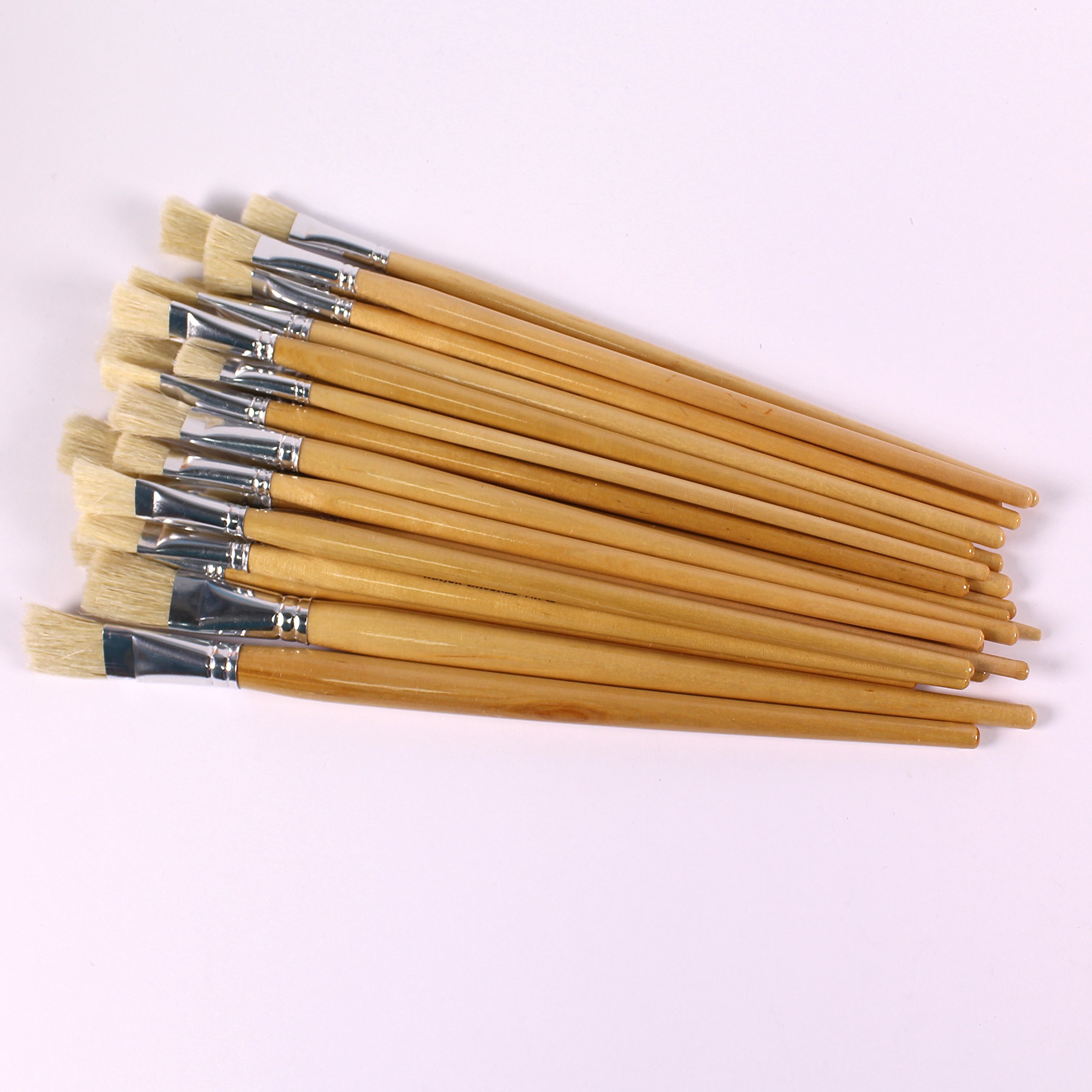 Long Handle Flat Tip Hog Bristle Brushes Sizes 4, 6, 8, 10, 14 and 18 Pack of 60 by BCreative ®