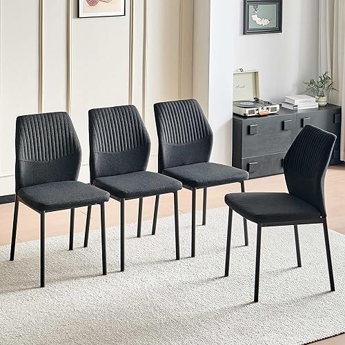 Miniatura 41 de Juego de mesa de comedor para 4, mesa de comedor rectangular irregular de madera moderna, sillas de comedor de cuero, 4 mesas y sillas, juego de 4