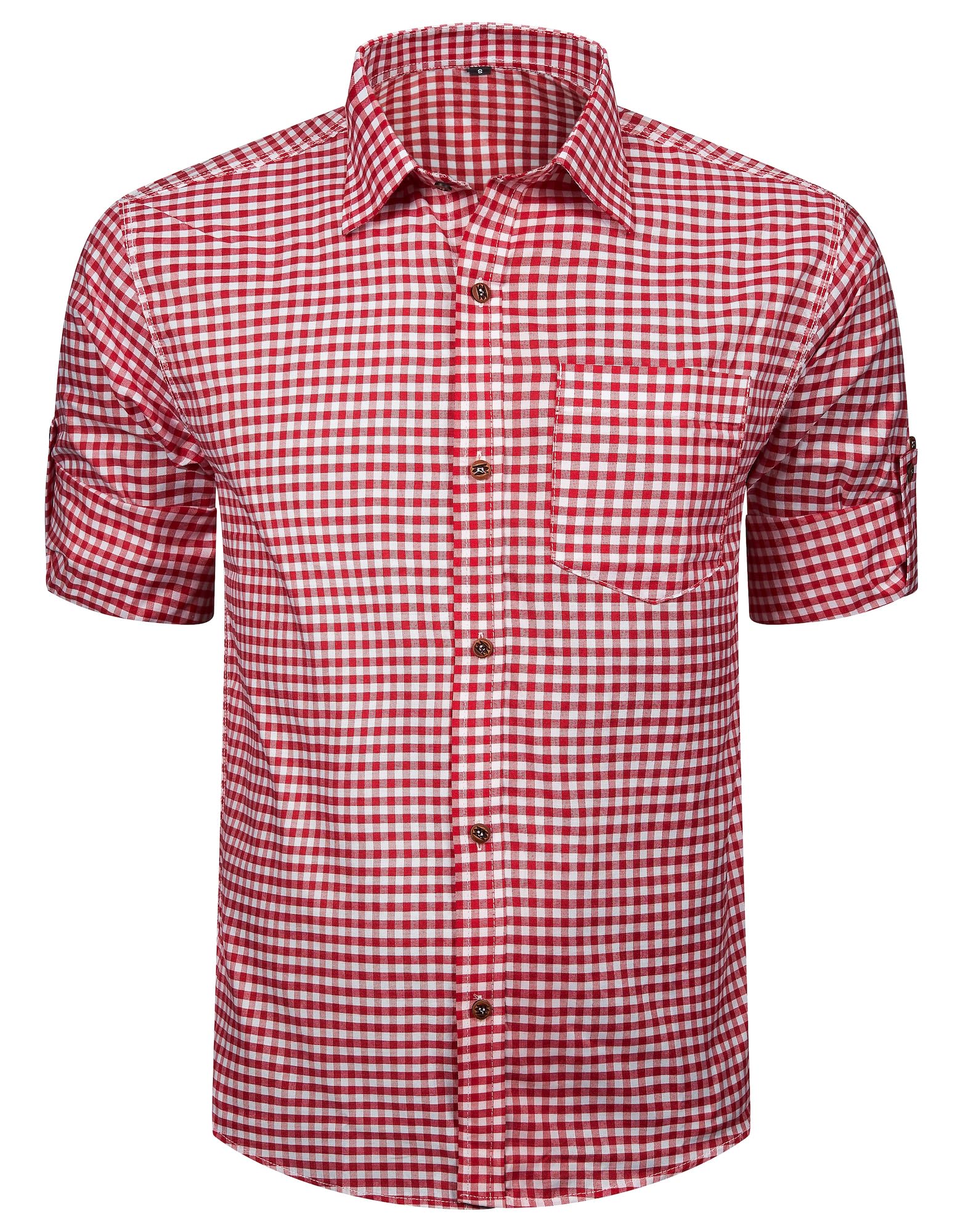 ALL THE GOOD Herren Trachtenlederhose Trachtenset Trachten Set Braun Oktoberfest Lederhose Rot Trachtenhemd Haferlschuhe mit Socken Bayerisches 5 teiliges B1