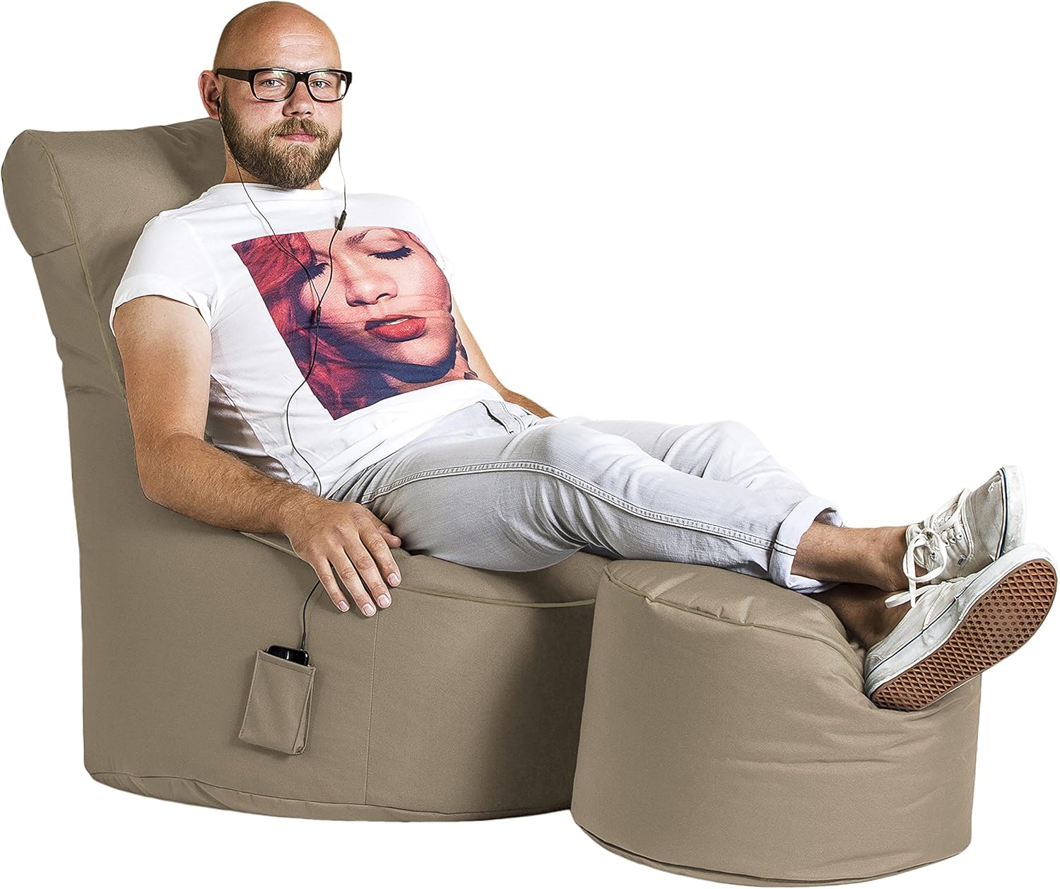 Gouchee Home Brava Pouf Collection Contemporary Polyester Upholstered Round Pouf/Ottoman, Khaki