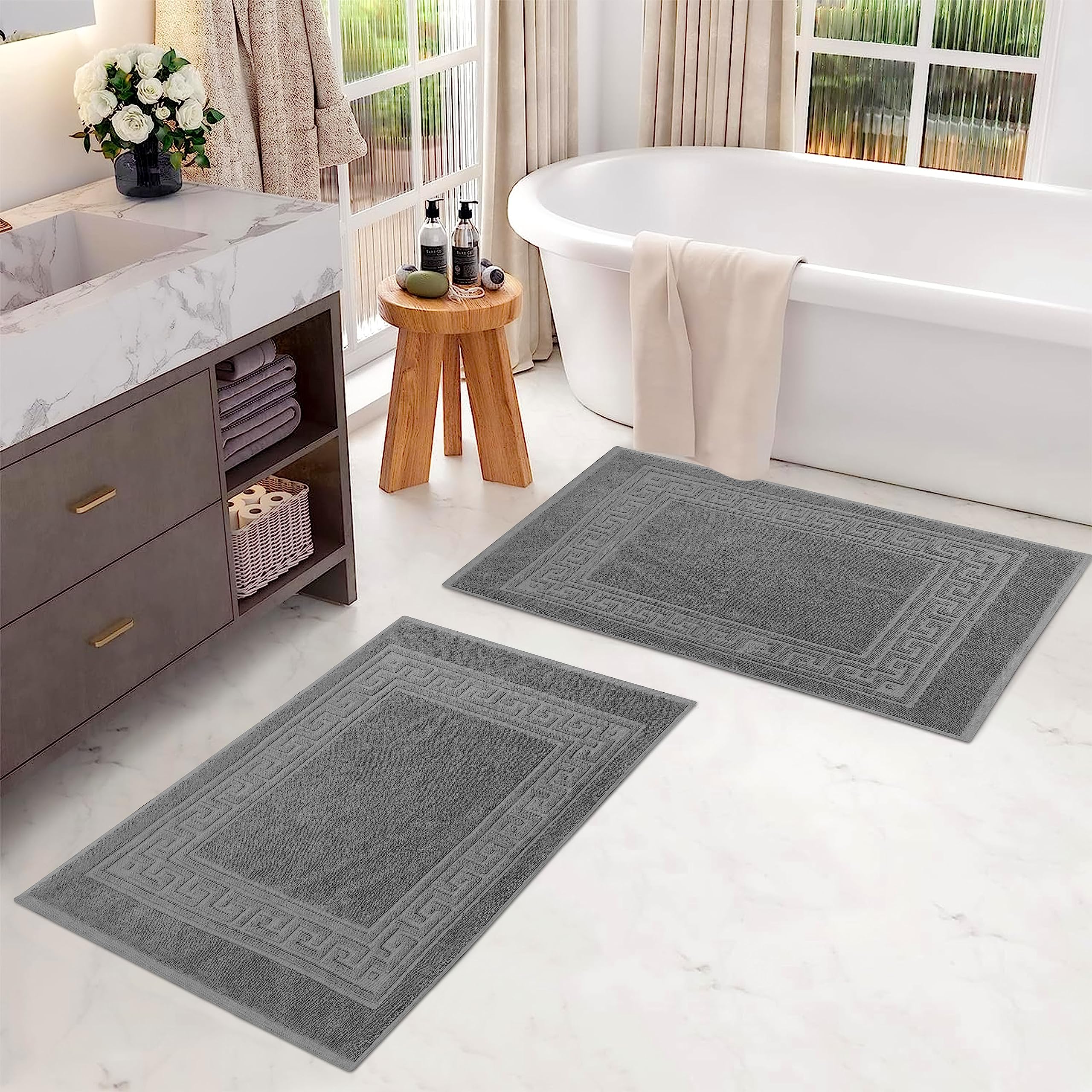 Superior Egyptian Cotton 2 Piece Bath Mat Set, Silver by