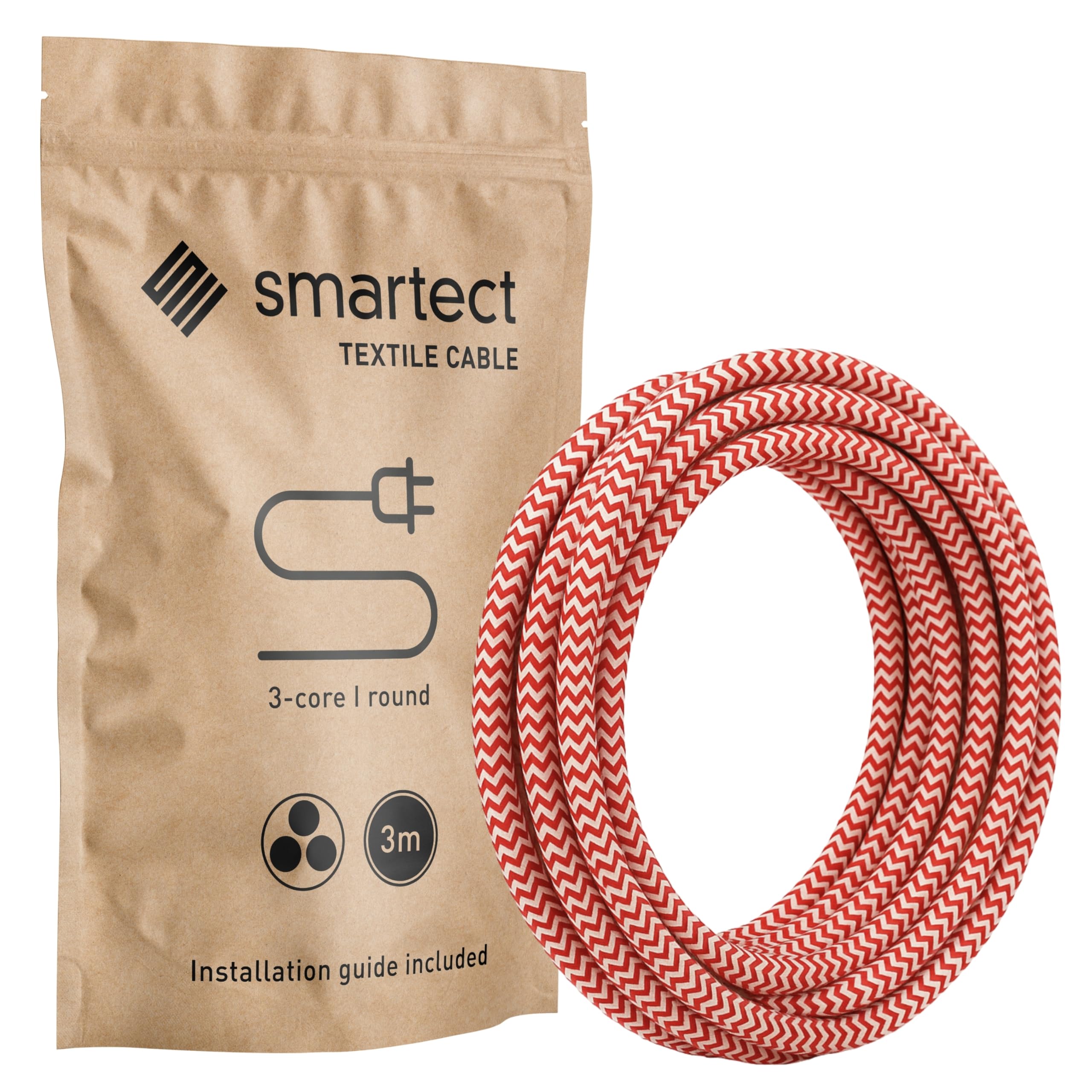 smartect Cable Textil en Color Marrón, Cable Electrico 3 Hilos de 5 Metros (3 x 0,75 mm²) Cuerda para Lampara con Revestimiento Textil para su Proyecto DIY — view 61