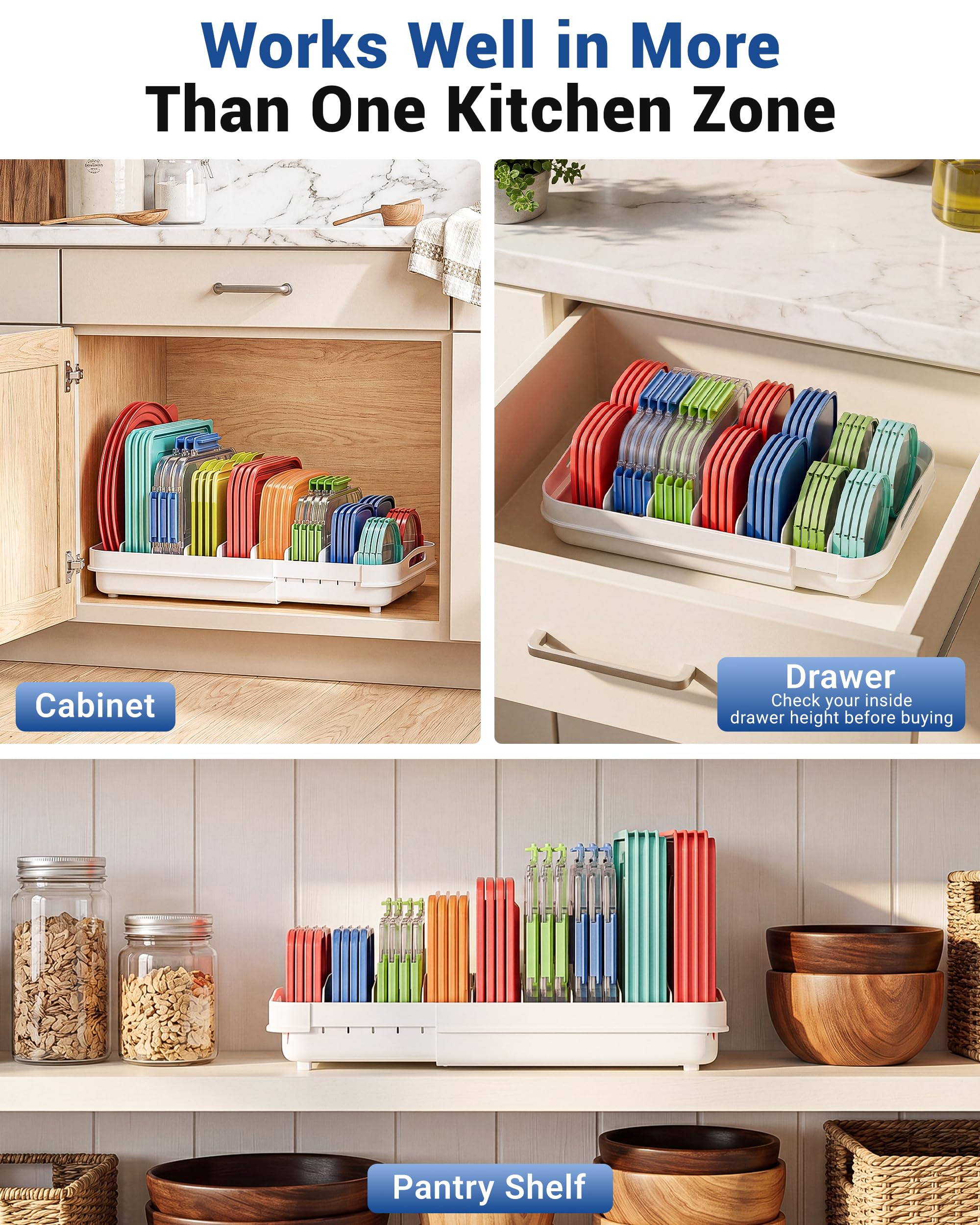 EVERIE GS01-SS Organiseur de couvercle extensible pour armoires de 30,5 cm de profondeur, longueur réglable de 34 cm à 52,1 cm