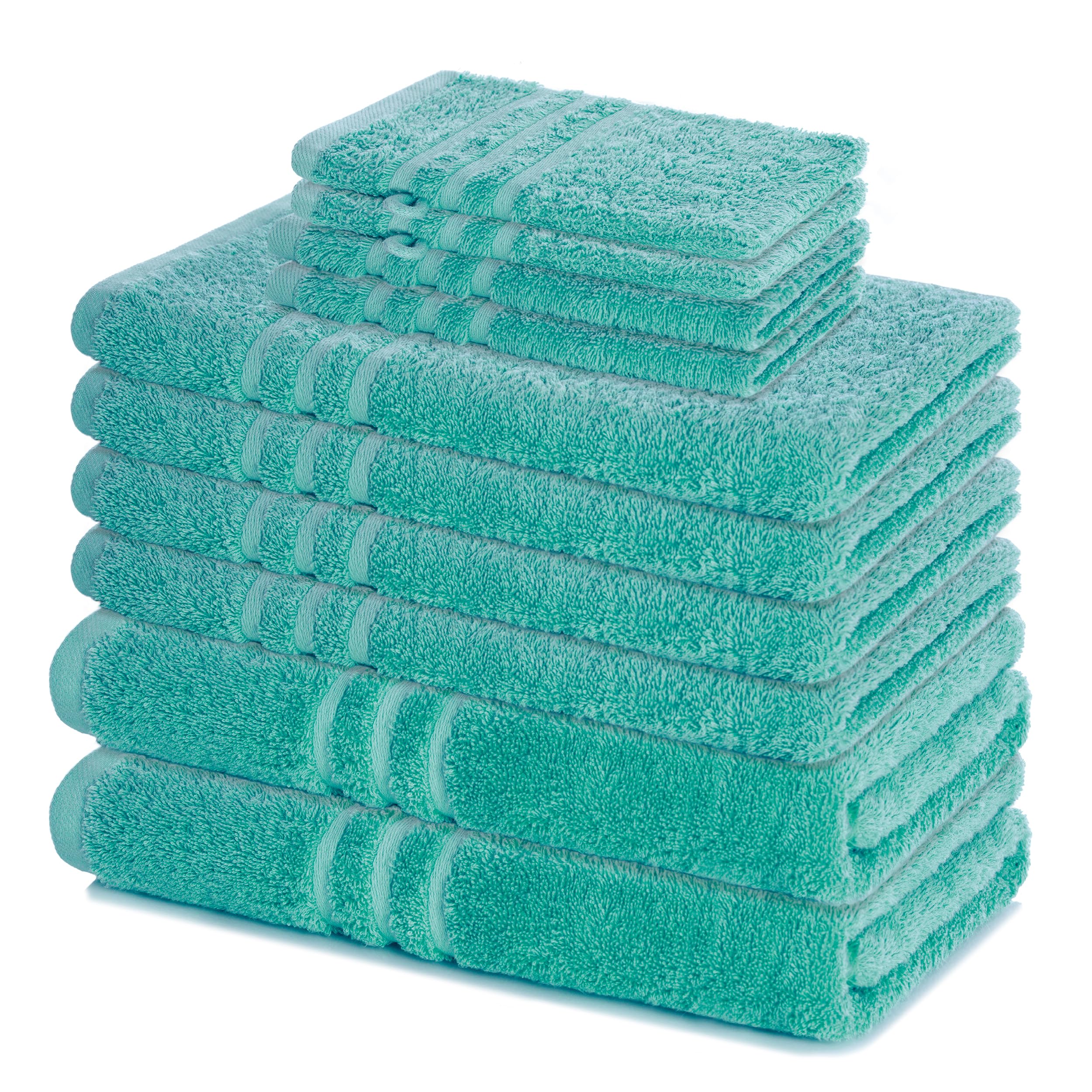 Lavea® Set di Asciugamani da 10 pezzi - 100% Spugna di Cotone - 4 Asciugamani Viso, 2 Teli doccia, 2 Asciugamani Ospiti, 2 Lavette - per Casa Hotel Spa - Turchese