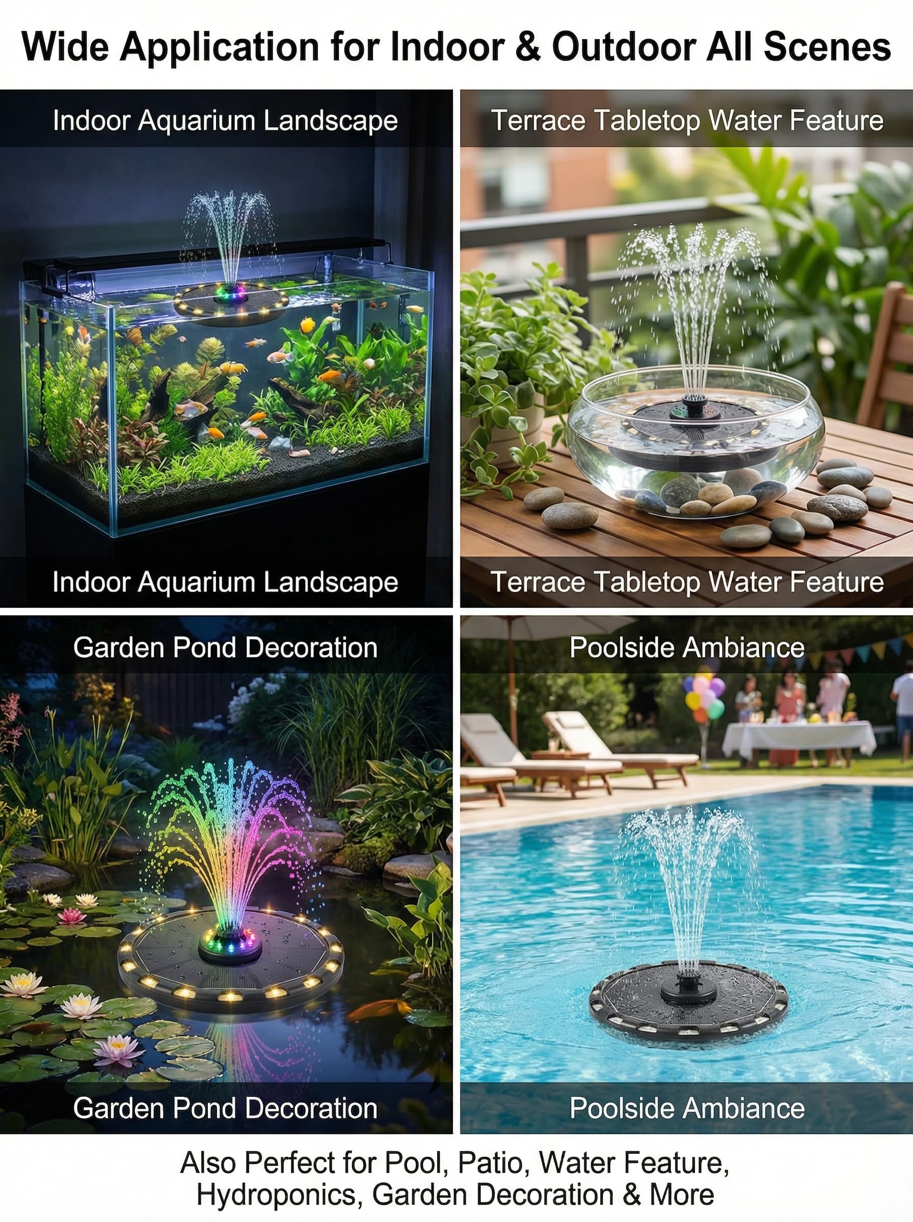 Solar Springbrunnen 3.5W, Solarbrunnen für außen 2026 Upgrade, Solar Teichpumpe mit 8 Bunten&18 Warmweiße LED-Leuchten, Solar Fontäne mit 6 Effekte für Garten Fischteich Wasserspiel Vogel-Bad