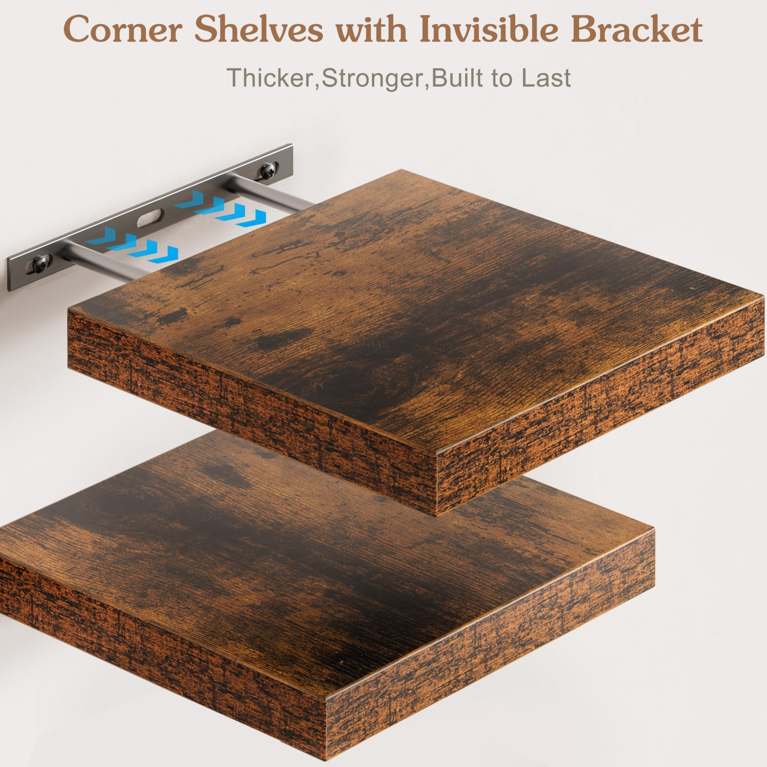 VINCOURNA Zwevende Planken Set van 4, Rustiek Hout Muur Opgezette VINCOURNA Zwevende Planken Set van 4, Rustiek Hout Muur Opgezette