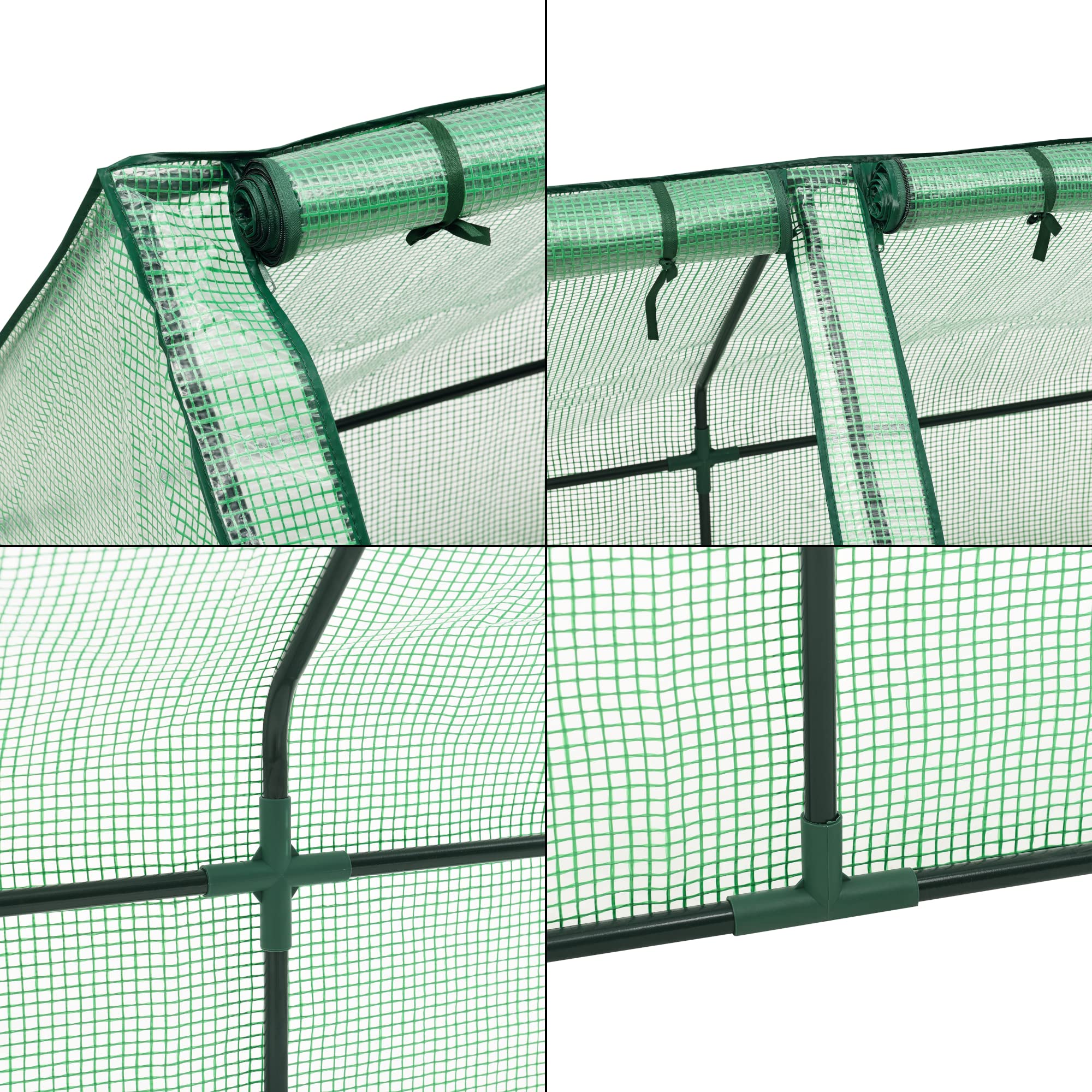 [en.casa] Höflein mini szklarnia foliowa, 240 x 90 x 90 cm, do użytku na zewnątrz, szklarnia z zamkiem błyskawicznym i 3 oknami, folia siatkowa, zielona