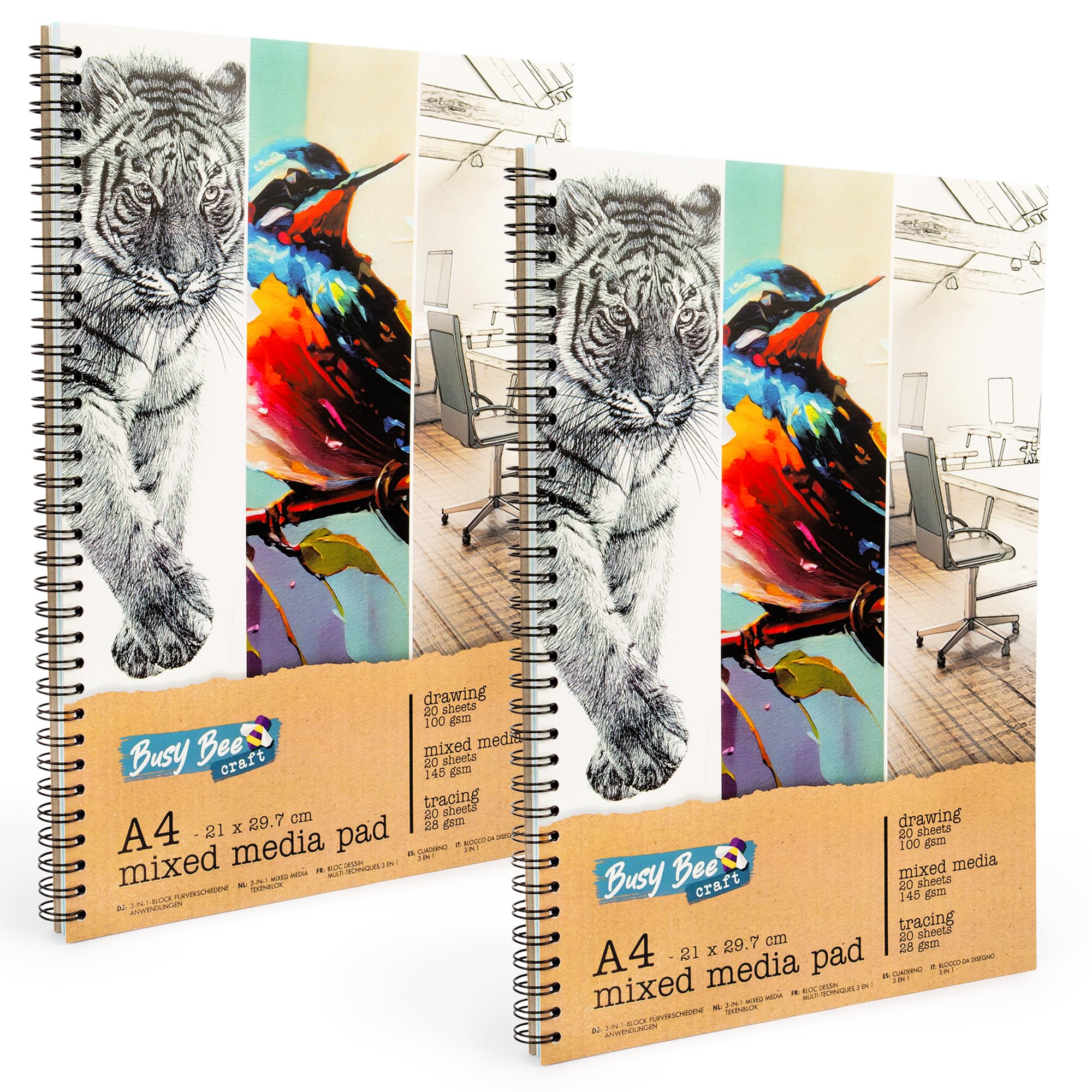 Abeec Mixed A4 Paper Sketchbook X2, Ideal For Watercolour, Acrylic Paint & Drawing - Essential Art Supplies - 120 Sheet Artist's A4 Sketchbook - 40 X Media, 40 X Drawing Paper And 40 X Tracing