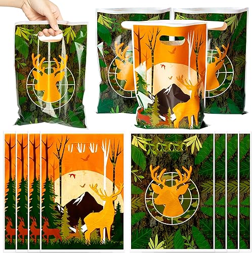 50 bolsas de regalo de fiesta de caza, bolsas de regalo de cumpleaños, bolsas de plástico de camuflaje, suministros de fiesta de camuflaje para