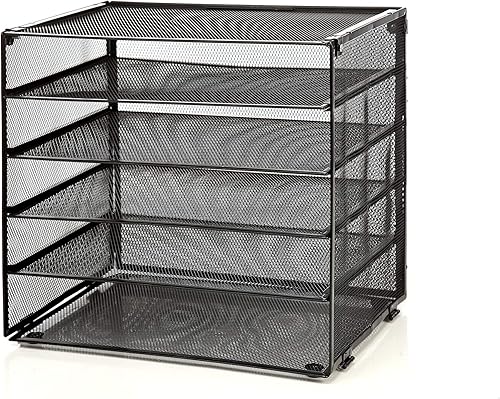 Miniatura 4 de Organizador de archivos de escritorio, clasificador de malla de alambre de escritorio con 5 compartimentos y 4 bandejas retráctiles para correo,