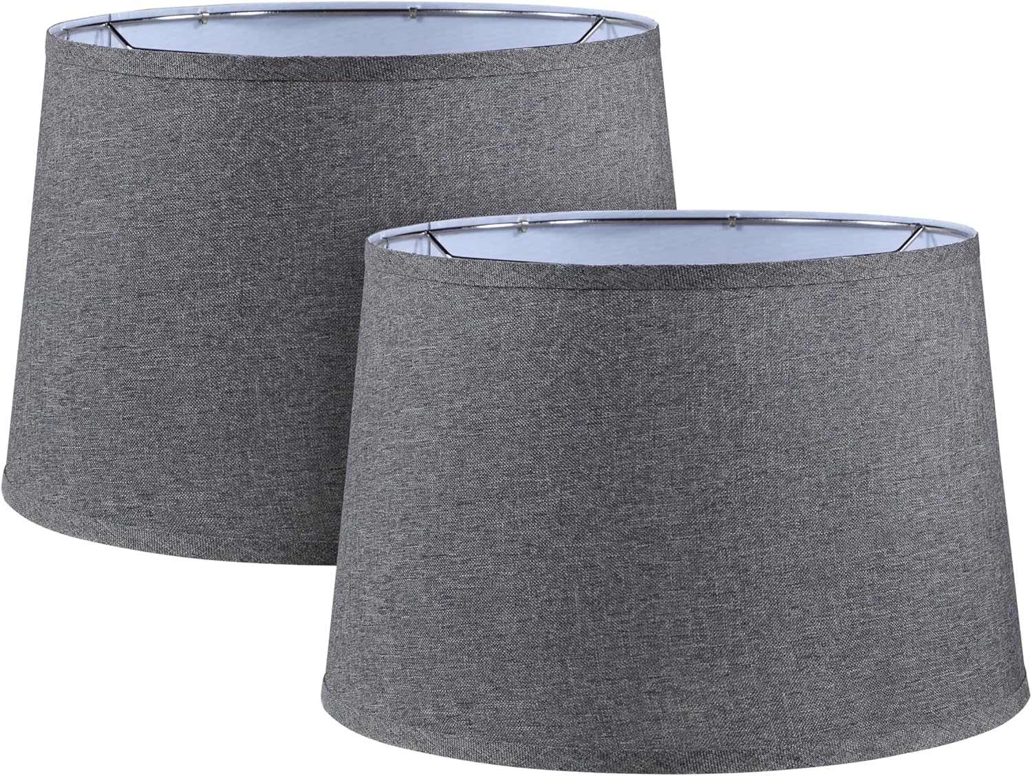 Aspen Creative 38028-2, K/D Hardback Empire Transitional Collapsible Spider Shade, 13" Top x 15" Bottom x 10" Slant, Dark Grey Linen With Black Trim, Set of 2