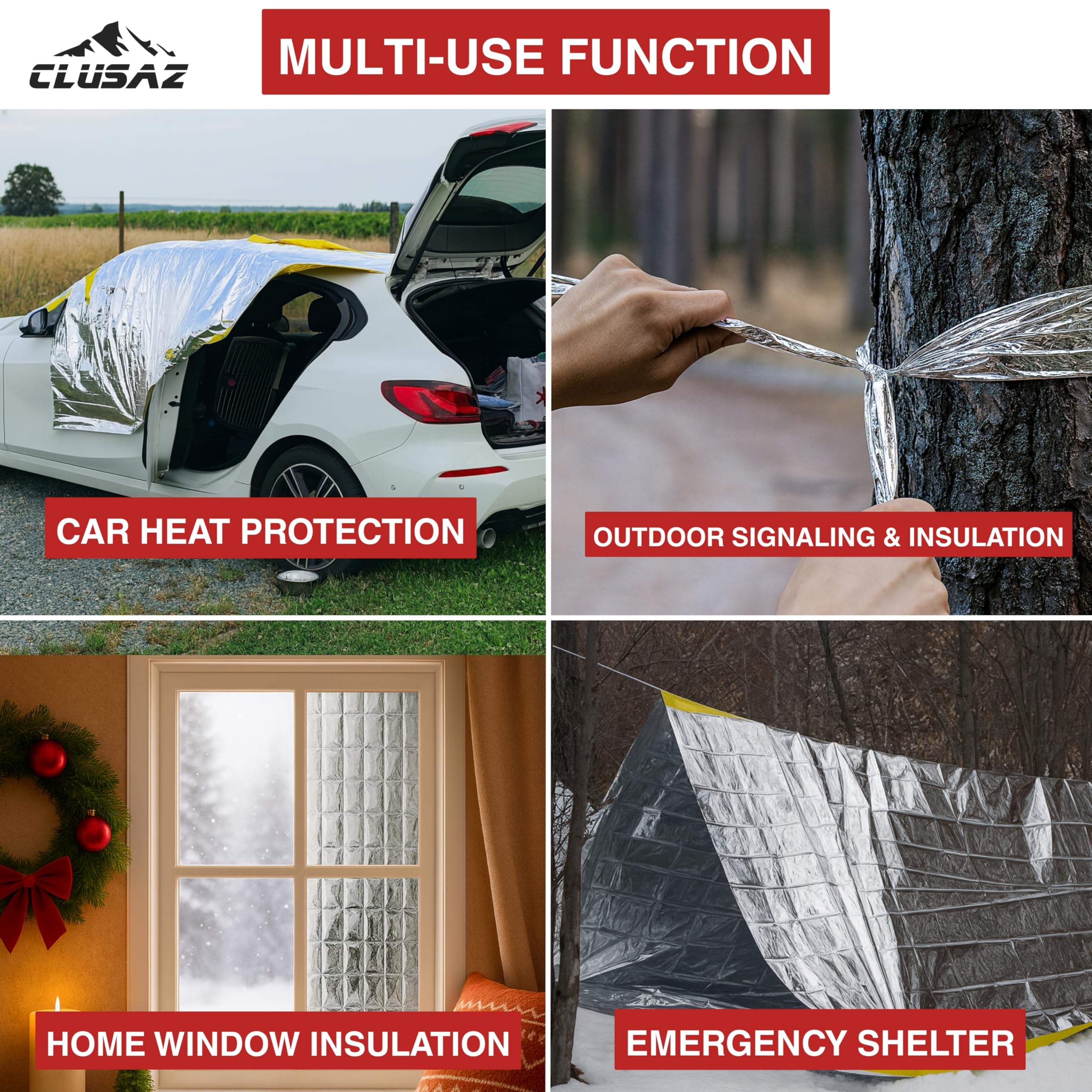 Mantas Térmicas de Emergencia XL Reutilizables 210×160 cm Retienen 90% Calor Corporal Camping Coche Supervivencia