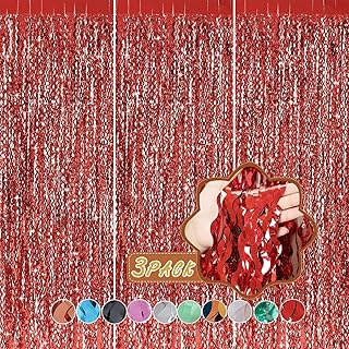 3 Pack Red Foil Curtains Party Decorations - 3.3 ft x 6.6 ft Wavy Sparkle Foil Fringe Curtains for Party Photo Background Decoration
