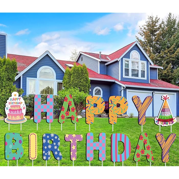 Buy LUCKKYY 15 Packs Happy Birthday Yard Signs with Stakes — 15” Large