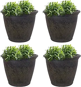 Sunnydaze 24-Inch Anjelica Large Plastic Pot for Plants - Double-Walled Outdoor Polyresin Round Planter with Drillable Drainage Holes - Sable - 4pk