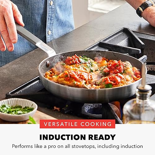 Miniatura 6 de GreenPan Bobby Flay - Sartén de acero inoxidable de 12 pulgadas y tapa de vidrio, triple capa de grado profesional, multiclad, cerámica