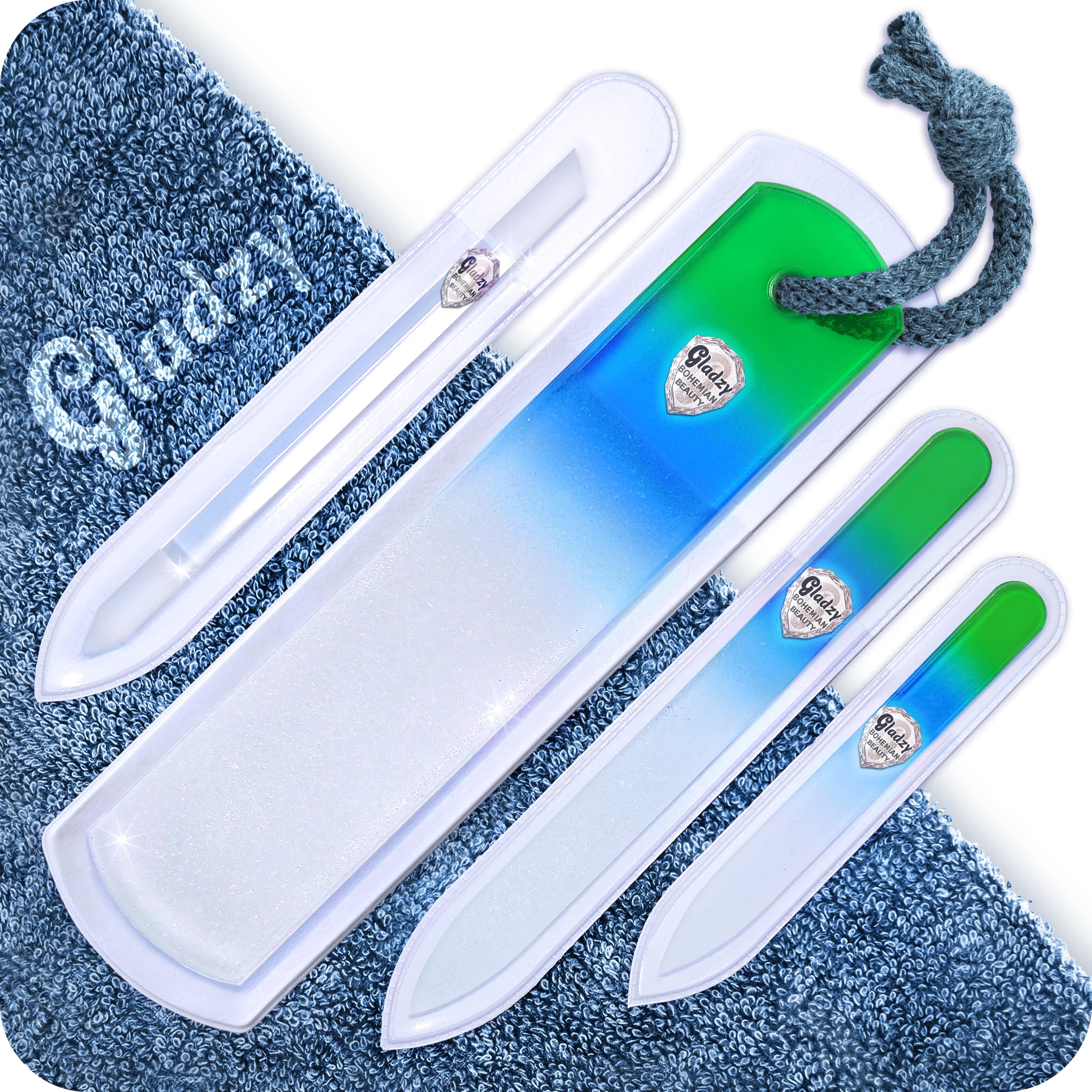 GLADZY Genuine Czech Glass Nail File Set - Callus Remover Foot Rasp, Cuticle Pusher Manicure Stick, Double Sided Etched Different Grit Surface,