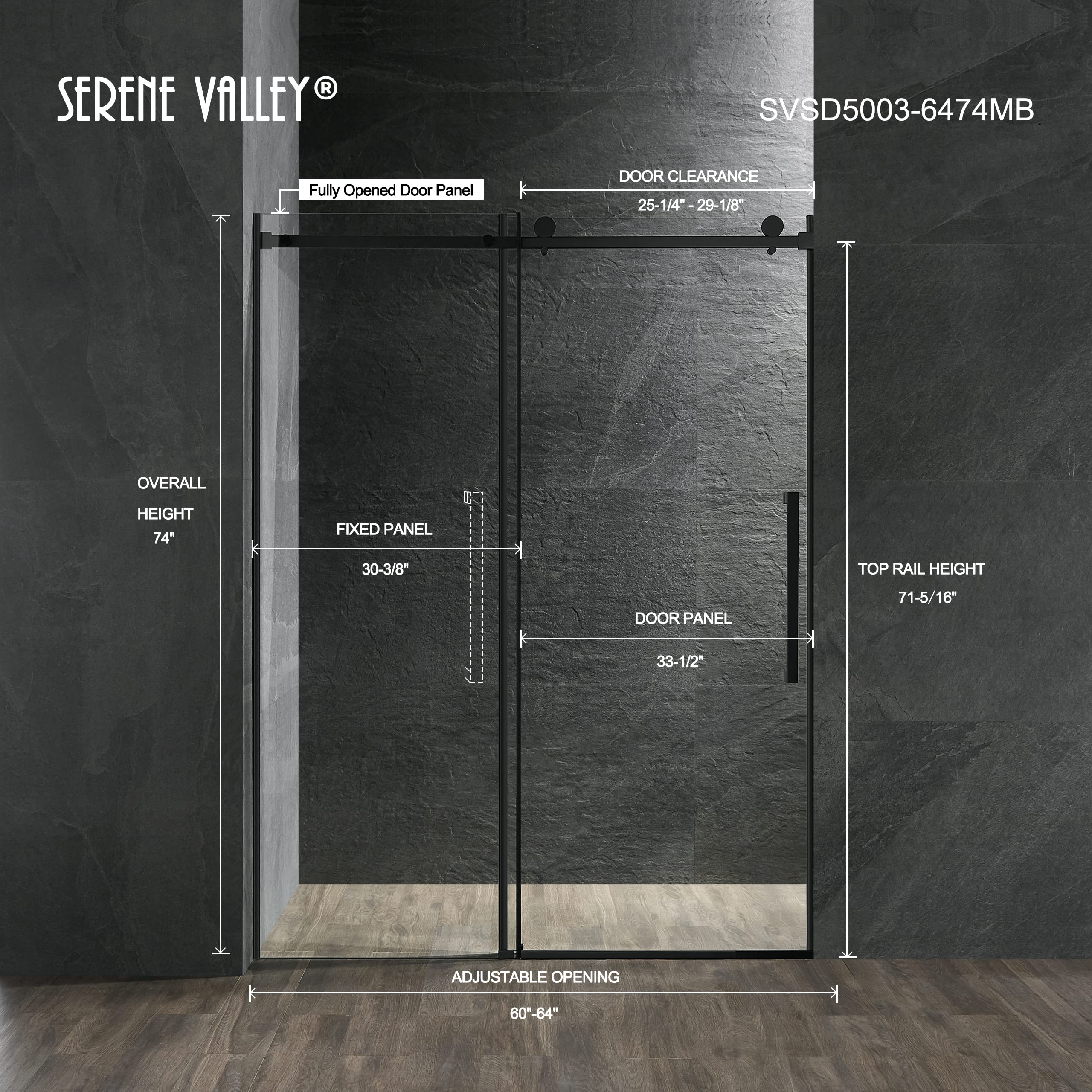 Serene Valley Square Rail Frameless Sliding Shower Door SVSD5003-6474MB,  Easy-Clean Coating 3/8" Tempered Glass - 304 Stainless Steel Hardware in  Matte Black 60"- 64"W x 74"H - - Amazon.com