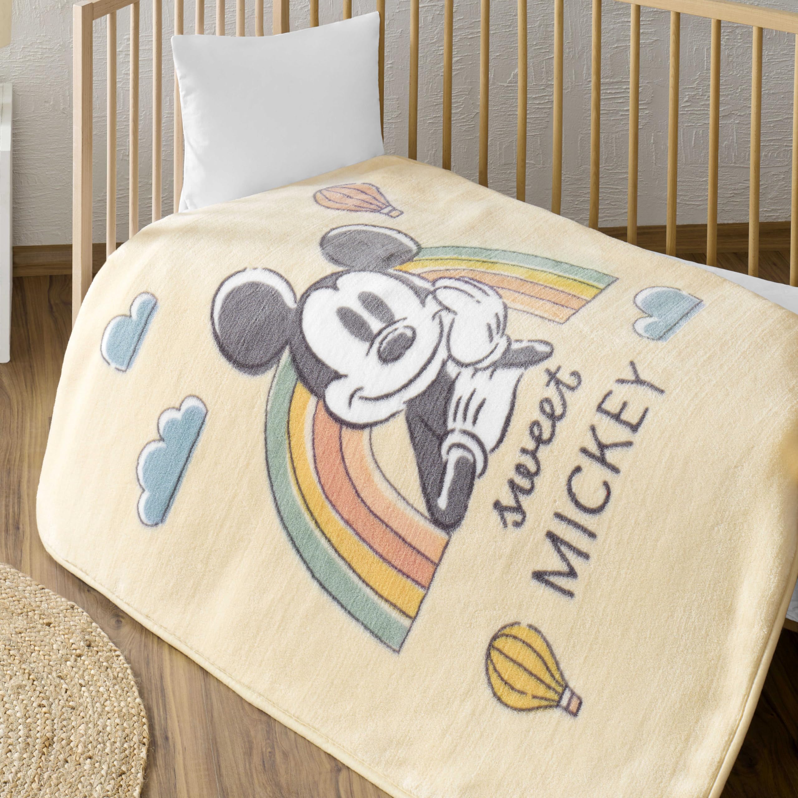 TAÇ Disney Mickey Mouse Toolkit Çizgi Film Karakteri Pamuk-Polyester Karışım Battaniye, Bej, Siyah, Bebek