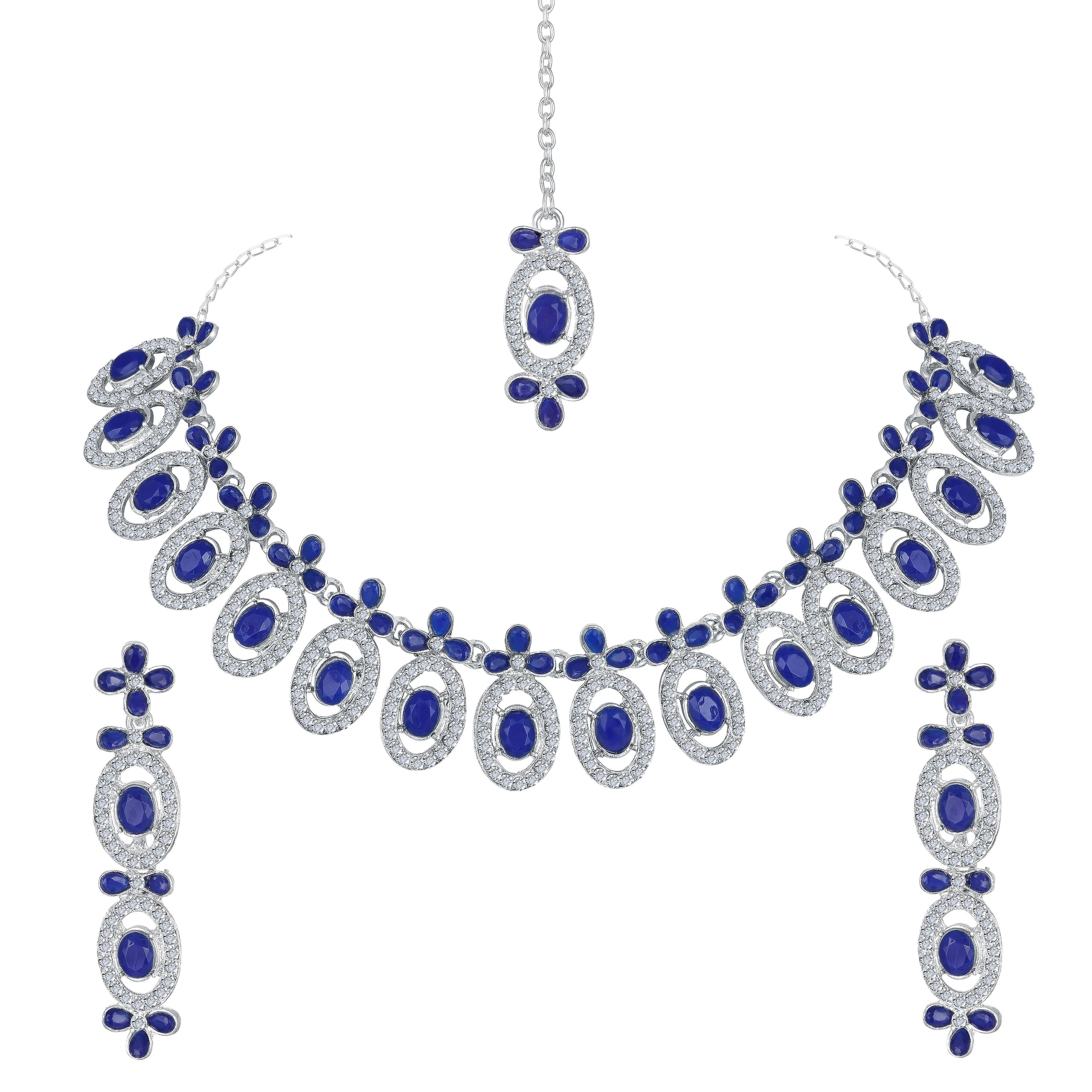 Atasi International Silver Plated Blue Kundan Crystals AD Diamond Necklace Jewellery Set for Women, Girls (RB5448) (B0CFJJ6N6H) Amazon Price History, Amazon Price Tracker