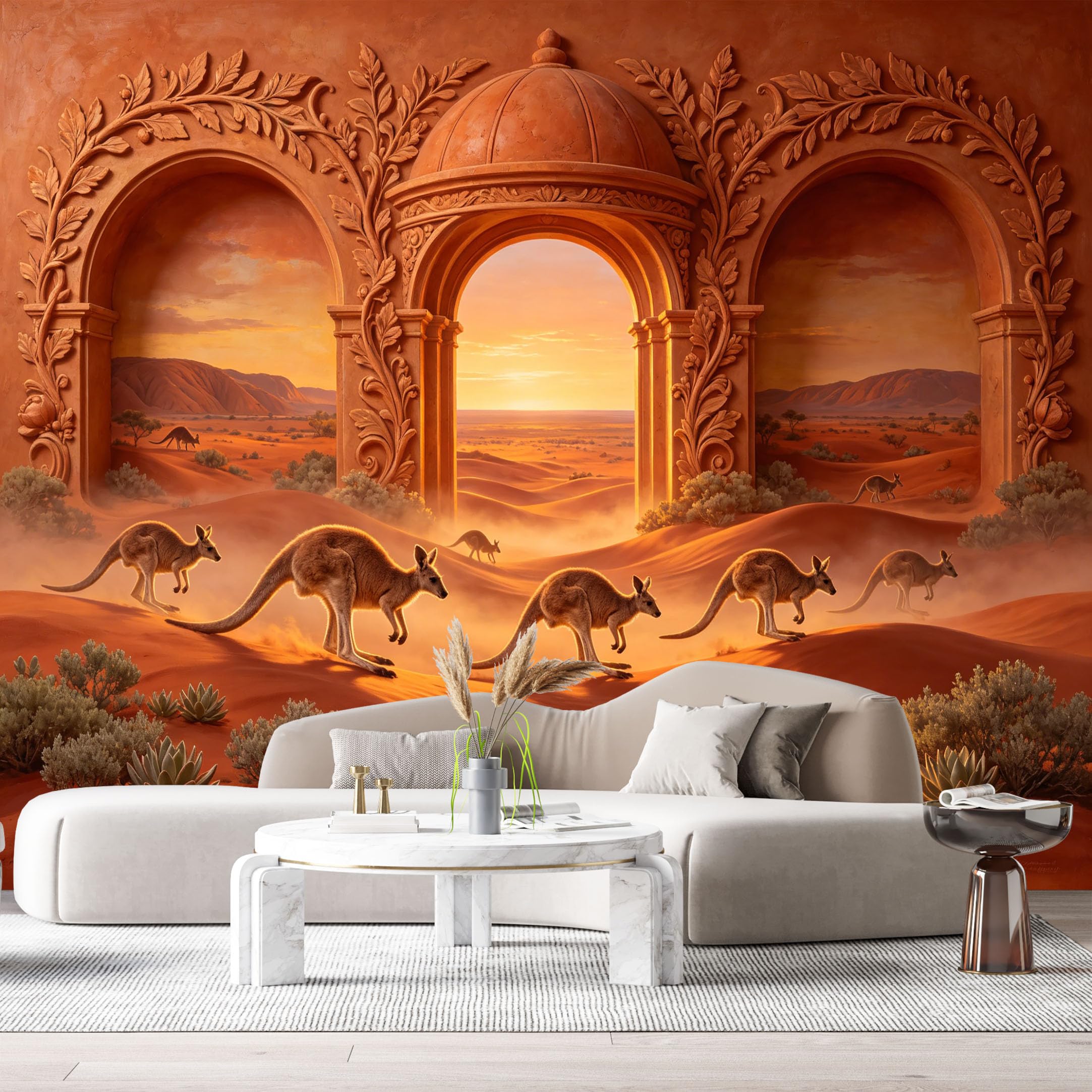 Custom Size Wall Murals Australian Outback Kangaroo Desert Sunset Arch 3D Trompe L'Oeil SelfAdhesiveWall Fabric Removable Wallpaper Wall Decor for Living Room Bedroom Bathroom