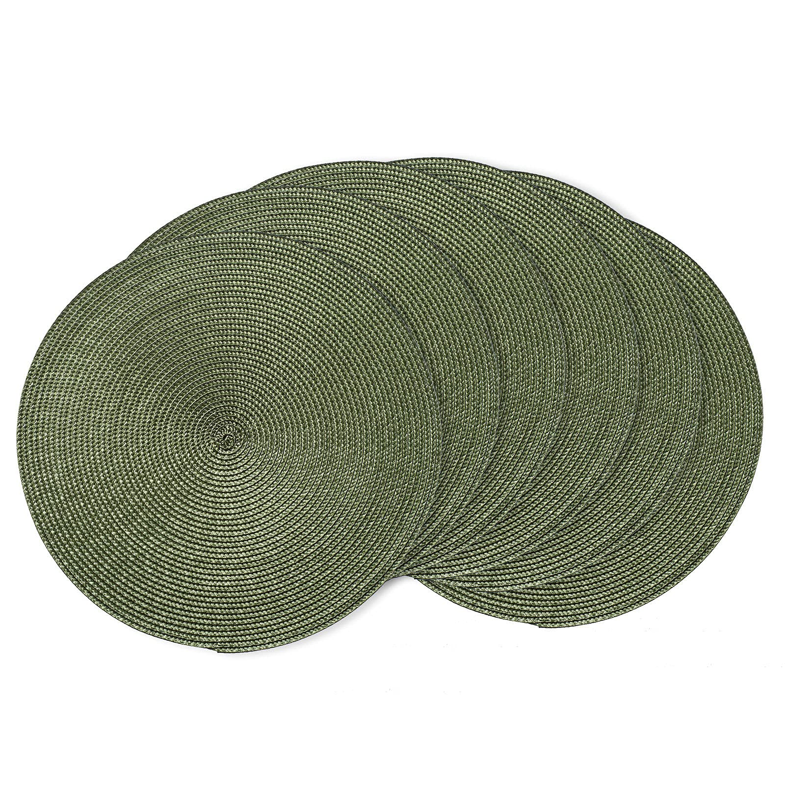 AHHFSMEI Round Braided Placemats Set of 6 Table Mats for Dining Tables Heat Resistant Washable Place Mats 15 Inch (Olive Green)