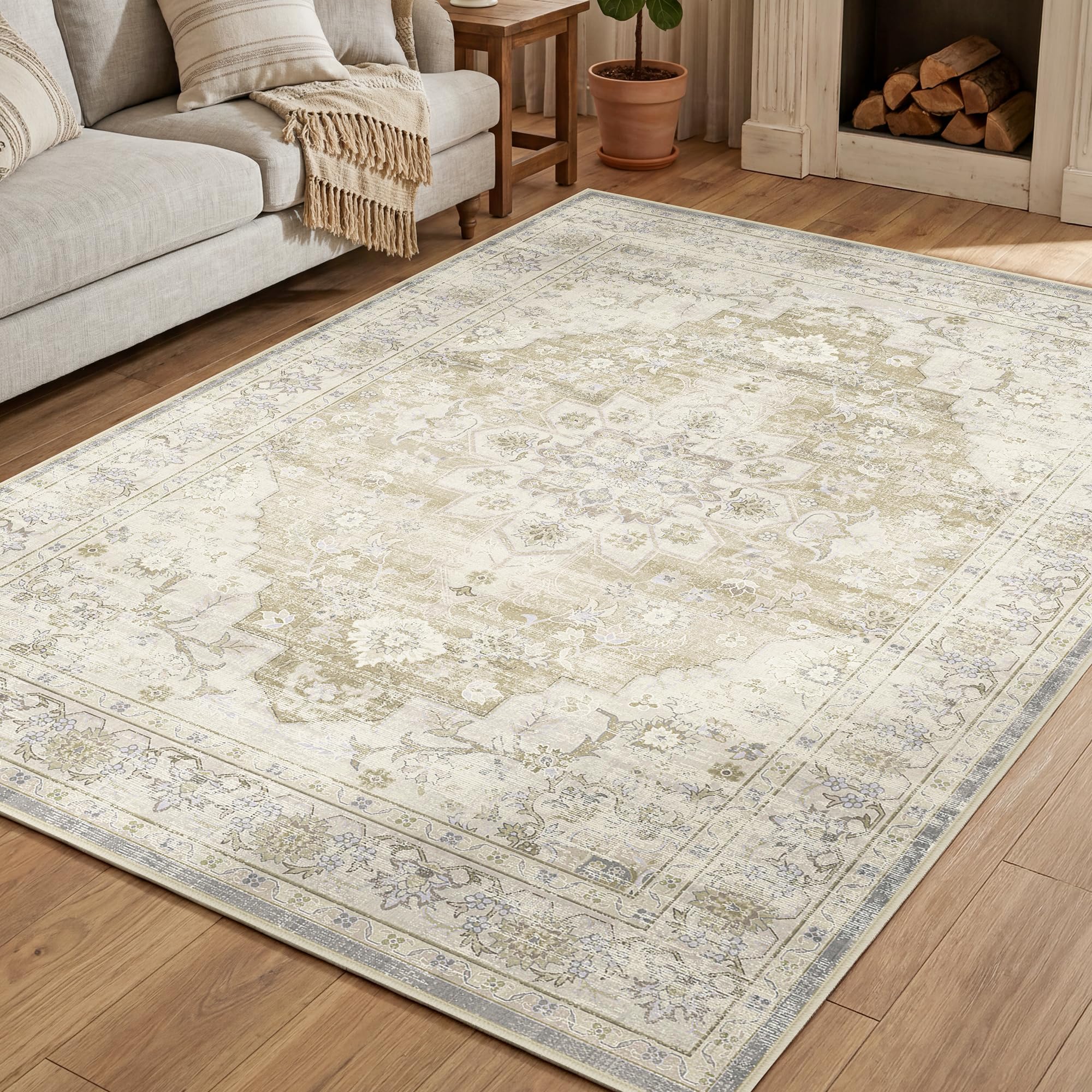 Autsel Rugs for Living Room Bedroom 160x230cm, Large Machine Washable Area Rugs Non-slip, Vintage Boho Rugs, Soft Short Pile Carpet, Beige Runner Rugs for Hallway, Carpet for Kitchen, Office — image 1