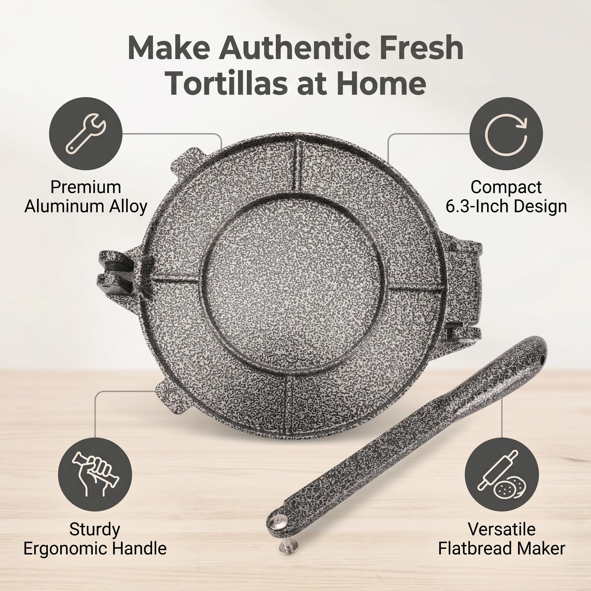Greensen Pressa per Tortilla in Lega di Alluminio, Macchina per Taco Compatta, Pressa per Pasta Manuale da 6,3 Pollici per Uso Domestico in