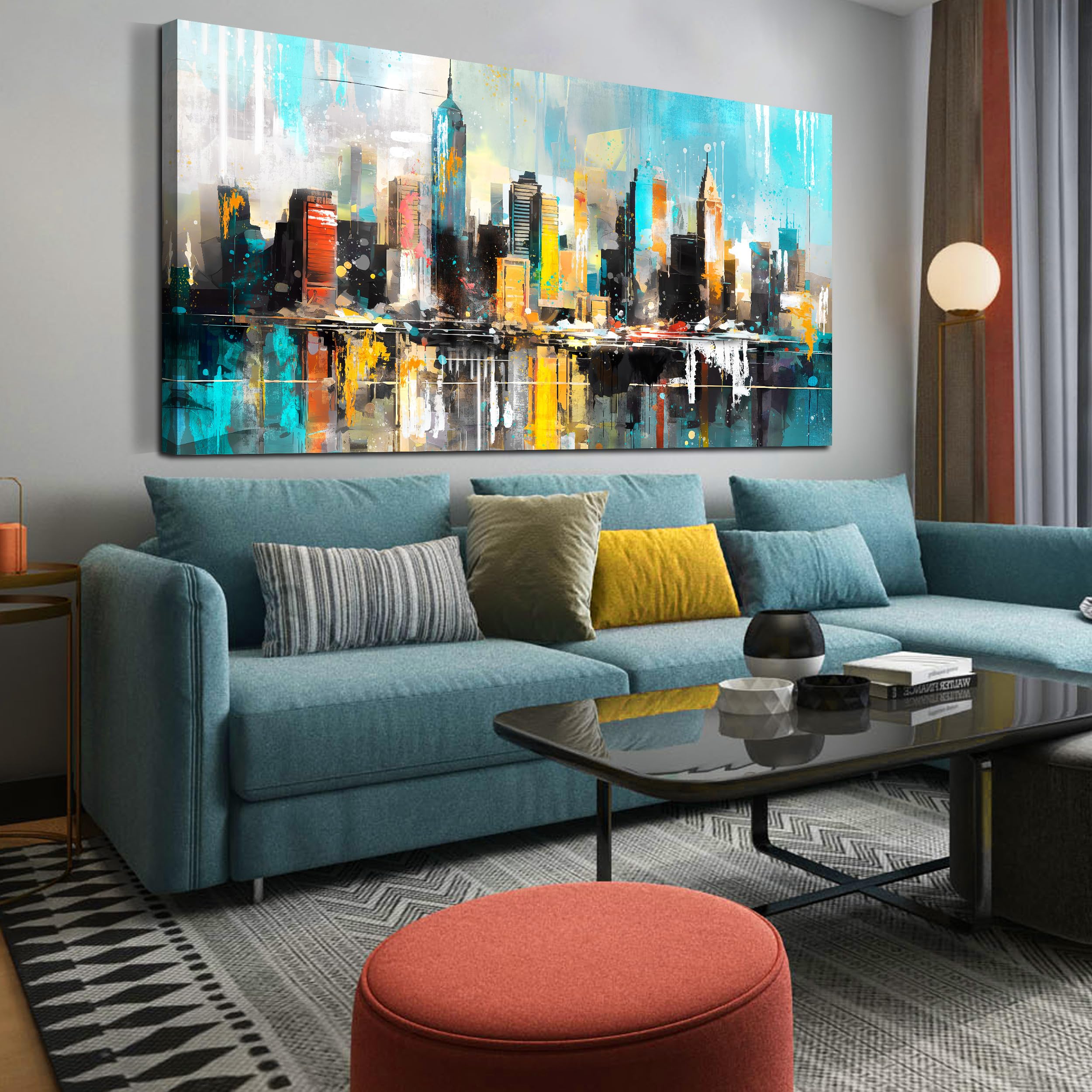 Cityscape Wall-Art for Living Room - Artwork for Walls - Large Canvas Art Wall Decor Ready to Hang Size 30" x 60"