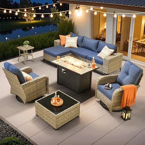 ovios 9-Piece Patio Furniture Set with L-Shaped Sofa Chaise, Outdoor