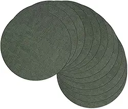 Jogo americano redondo de 33 cm, conjunto de 12, tapetes de mesa reversíveis de couro sintético resistente ao calor, 100% à prova d'água, à prova de óleo, limpável, para uso interno (12, verde escuro)