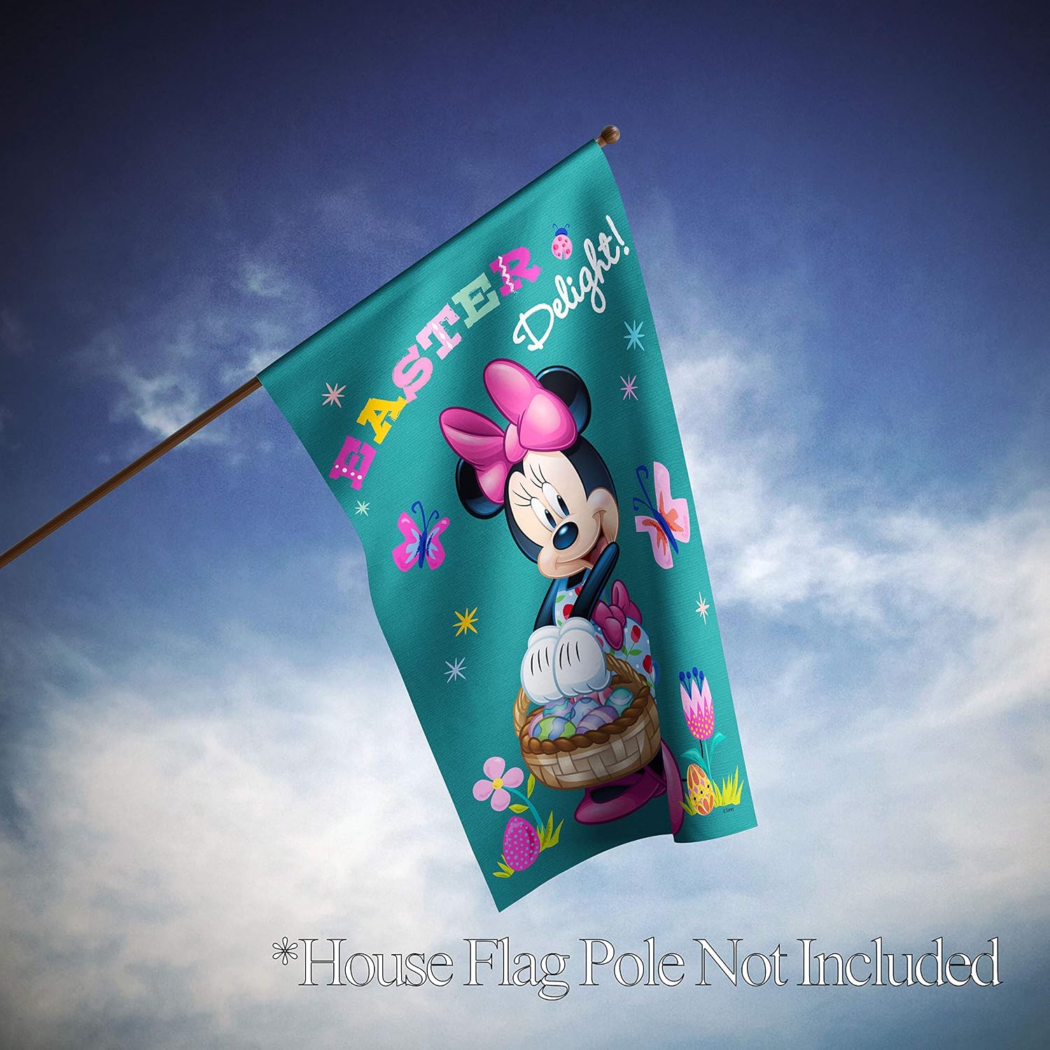 Flagology.com, Disney, Minnie Easter Delight – House Flag 28" x 40", Exclusive Premium Fabric, Licensed Disney, Easter (28" x 40" No Name)