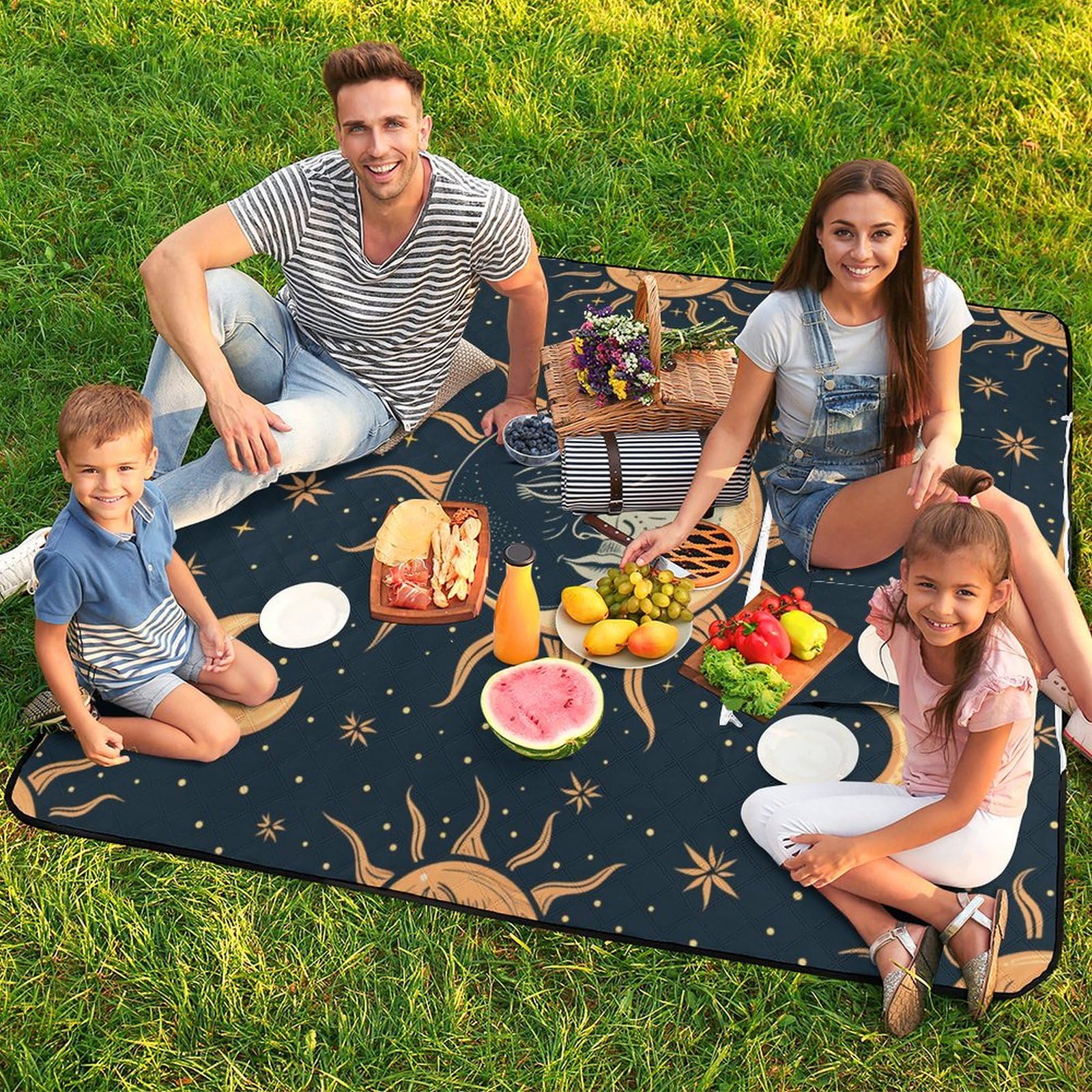 3D Impression Le Ciel étoilé Couverture Pique Nique Or Tapis Pique Nique Tapis Plage Tapis Picnic pour Jardin,Nappe, BBQ, Randonnée 148x148cm