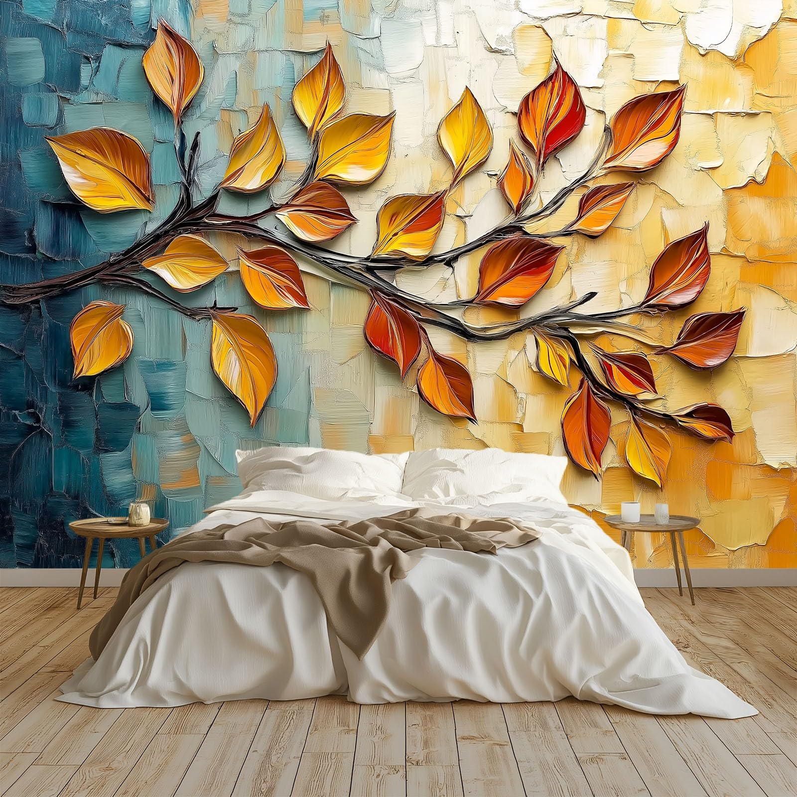 Papier peint panoramique automne 300x210 cm orange pour salon