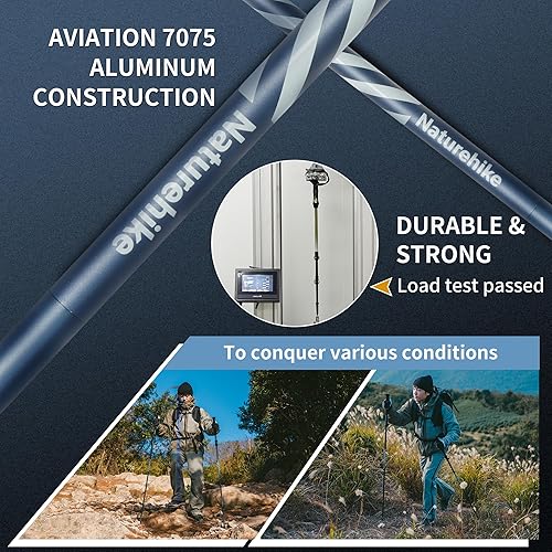 Miniatura 4 de Naturehike Bastones de senderismo y trekking plegables, 2 piezas ajustables y ligeras de aluminio para aeronaves