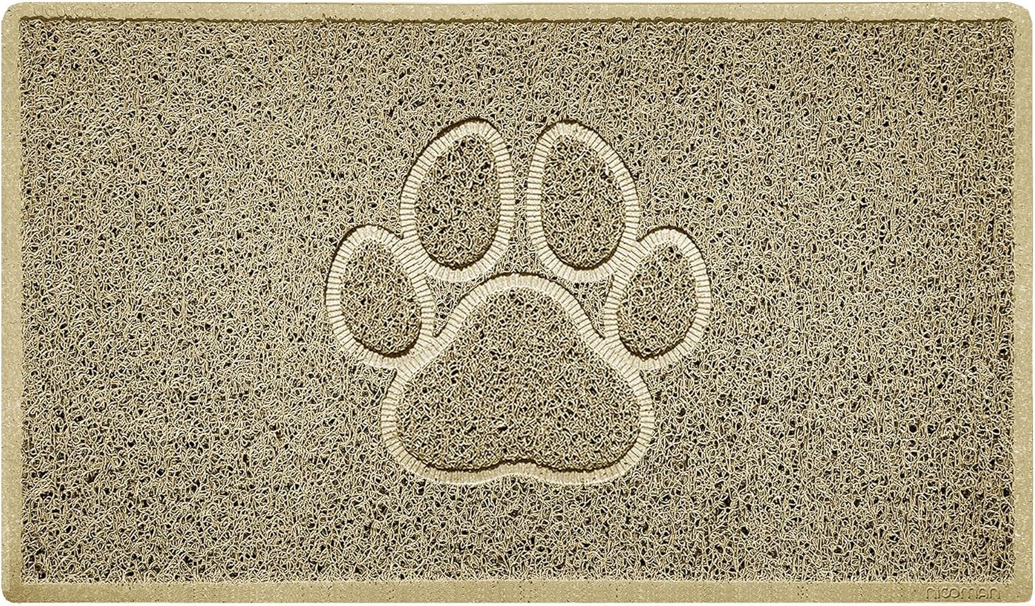 Nicoman PAW Shape Cat Litter Box Mat, Dog Food Feeding Tray Matt, Non-Slip, Easy Clean, Washable(75x44cm,Medium),BEIGE