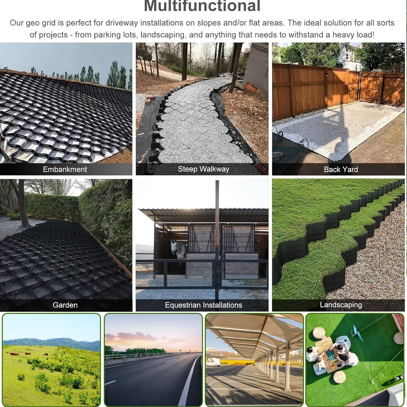 Malla Geocelda De HDPE De 5cm De Altura - 1x1m, Para Estabilizar Grava En Caminos, Aparcamientos Y Jardines