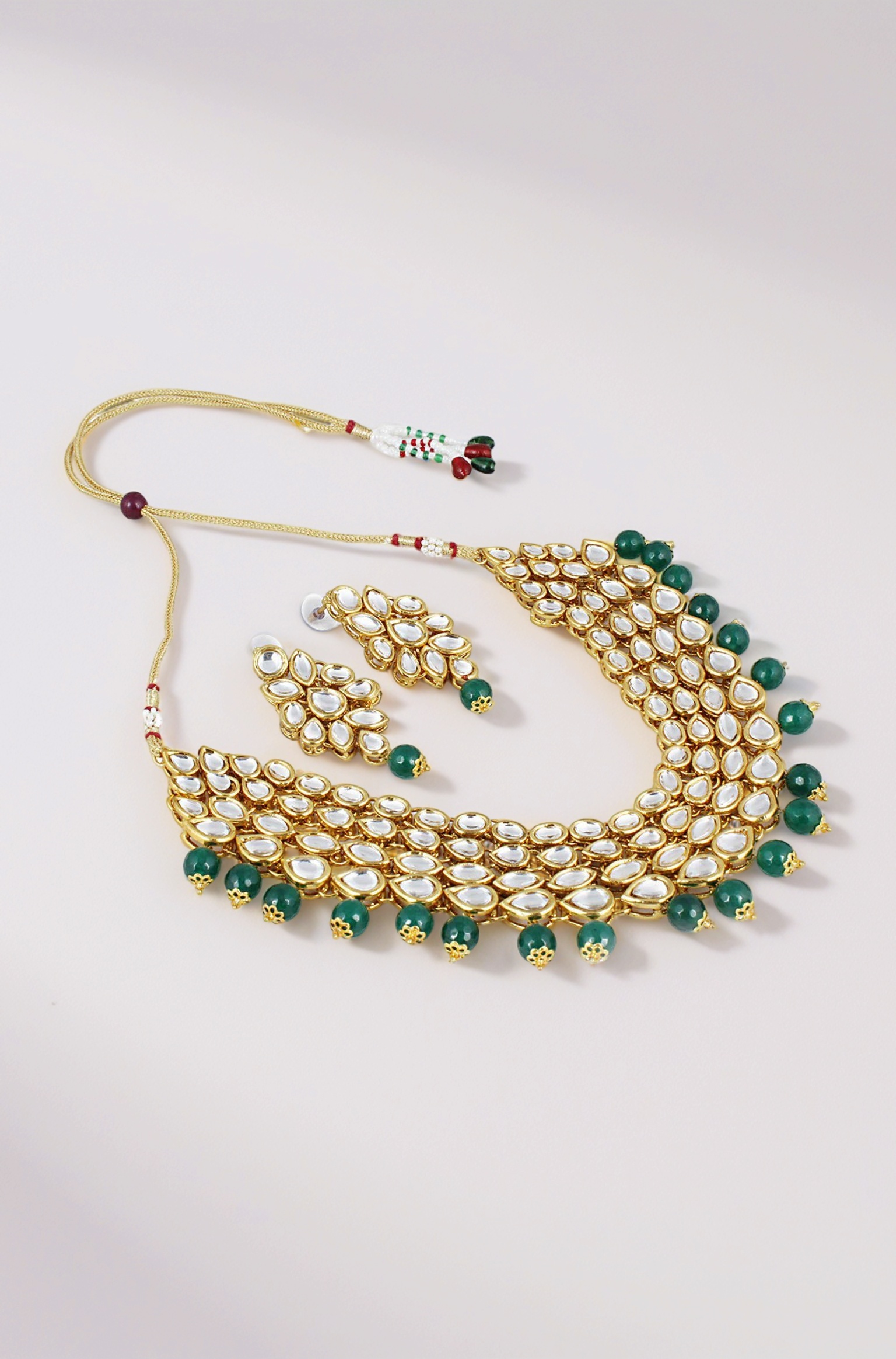 Latest Stylish Design Fancy Kundan Wedding Traditional Necklace Jewellery Set for Women and Girls (9837s) Green