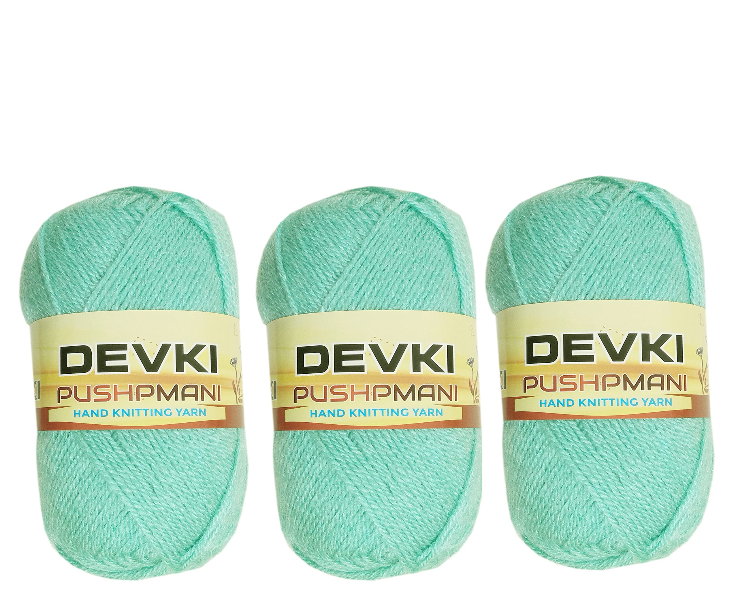 DEVKI PUSHPMANI Hand Knitting Yarn, Crochet Yarn/Wool for Sweater, Socks, CAPS ETC. Pack of 3 Balls, SEA Green Color . Each BALL-100 gm . SHADE-DP69.300